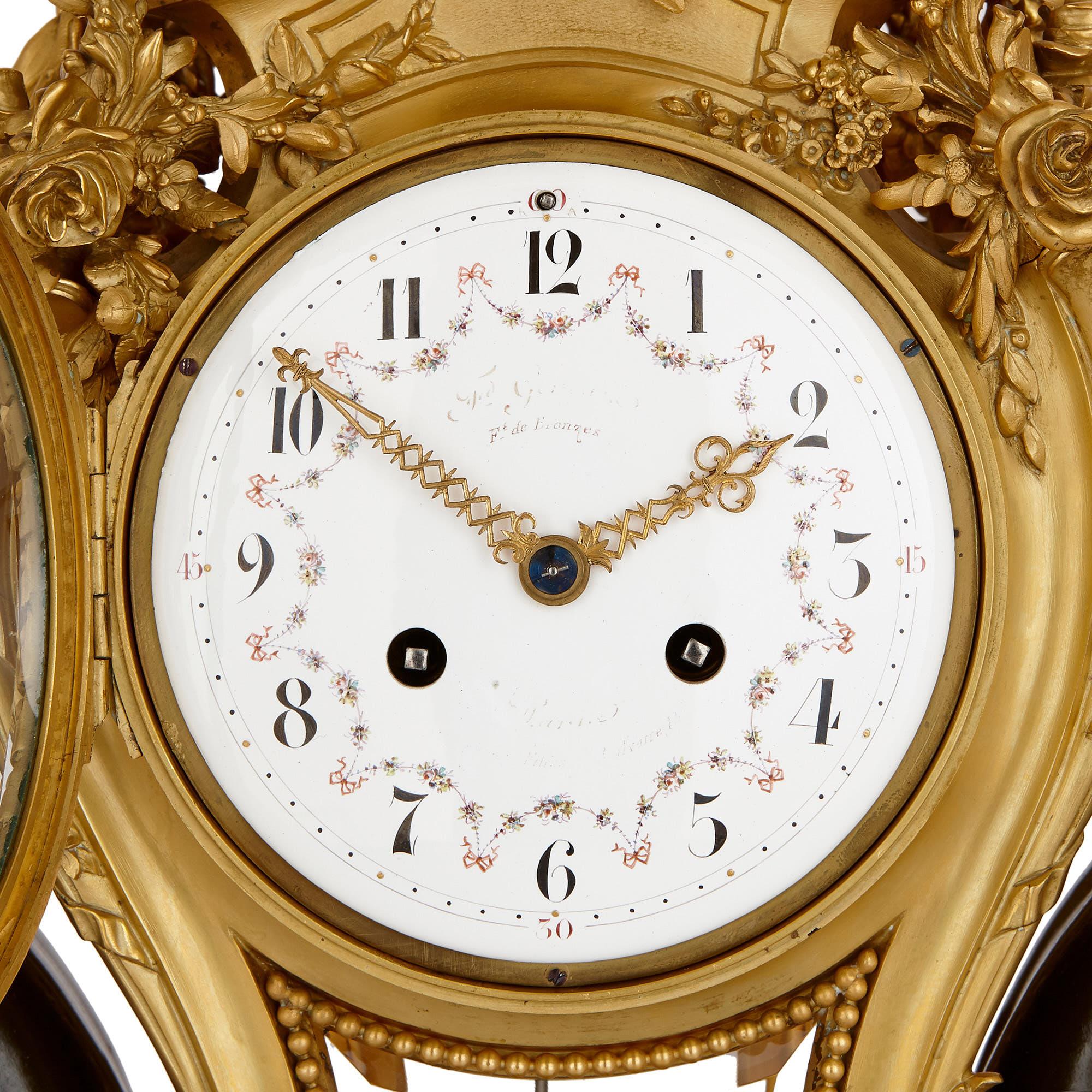 Antikes Uhrenset aus Marmor, patinierter und vergoldeter Bronze von Gervais (Neoklassisch) im Angebot