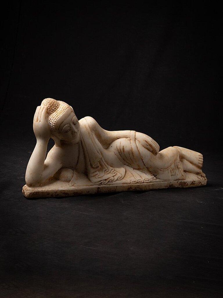 Antique Marble Reclining Buddha Statue from Burma For Sale 6