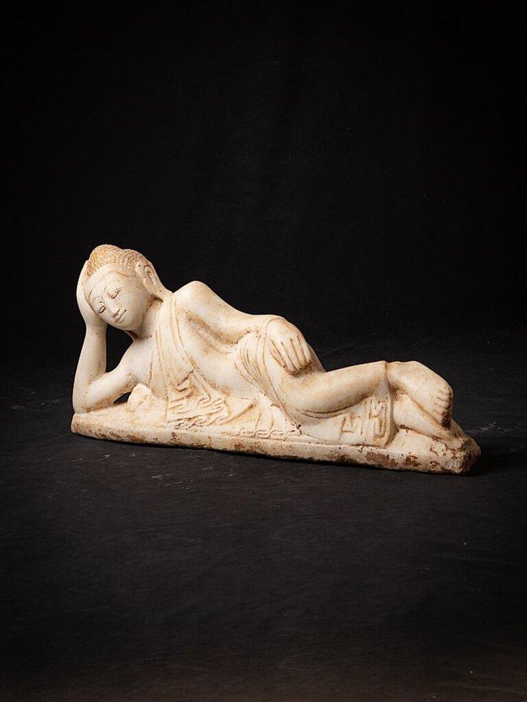 Antique Marble Reclining Buddha Statue from Burma For Sale 2