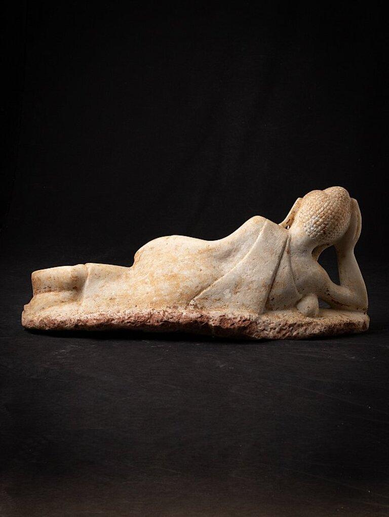 Antique Marble Reclining Buddha Statue from Burma For Sale 3