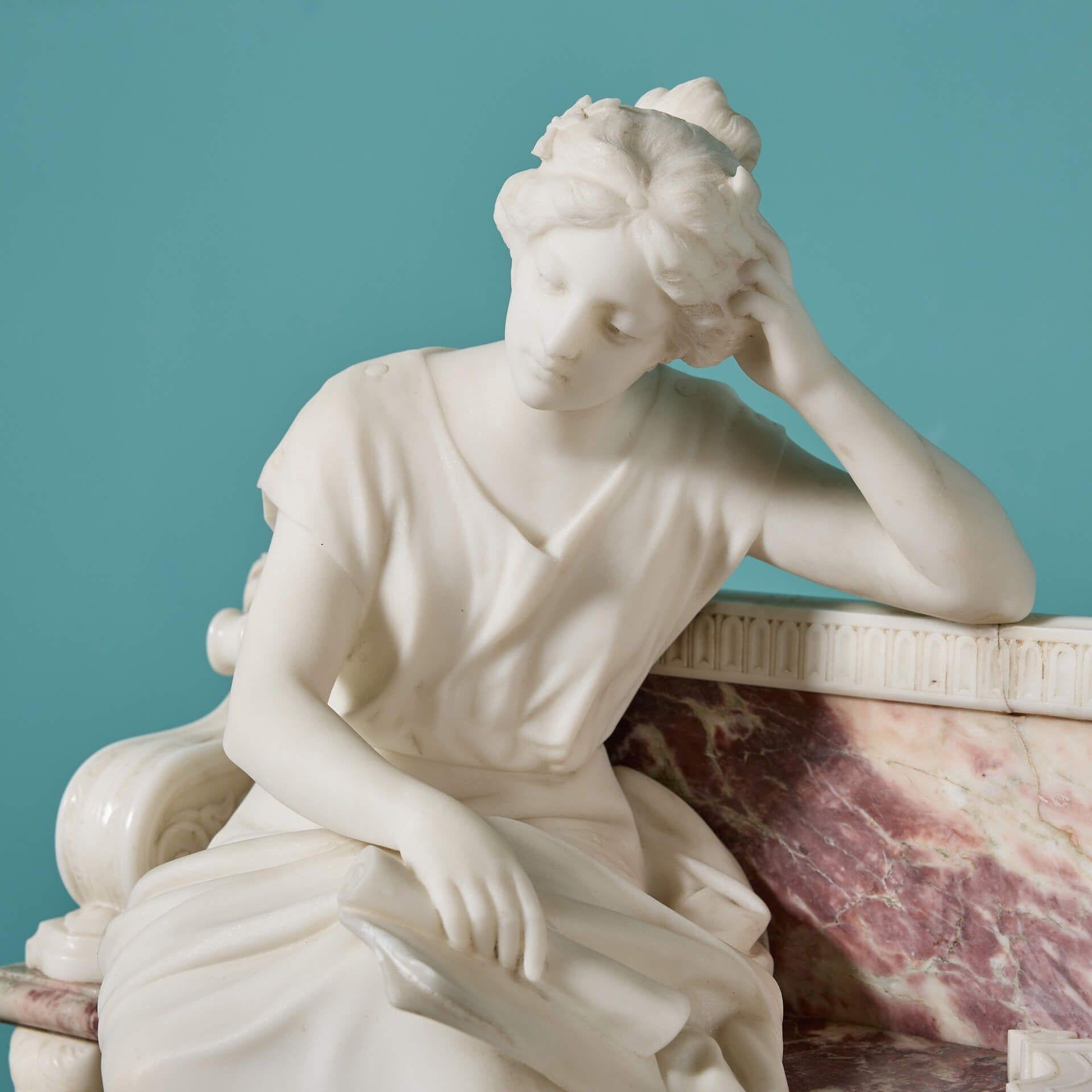 Neoclassical Antique Marble Sculpture depicting ‘Reverie: In the Days of Sappho' For Sale