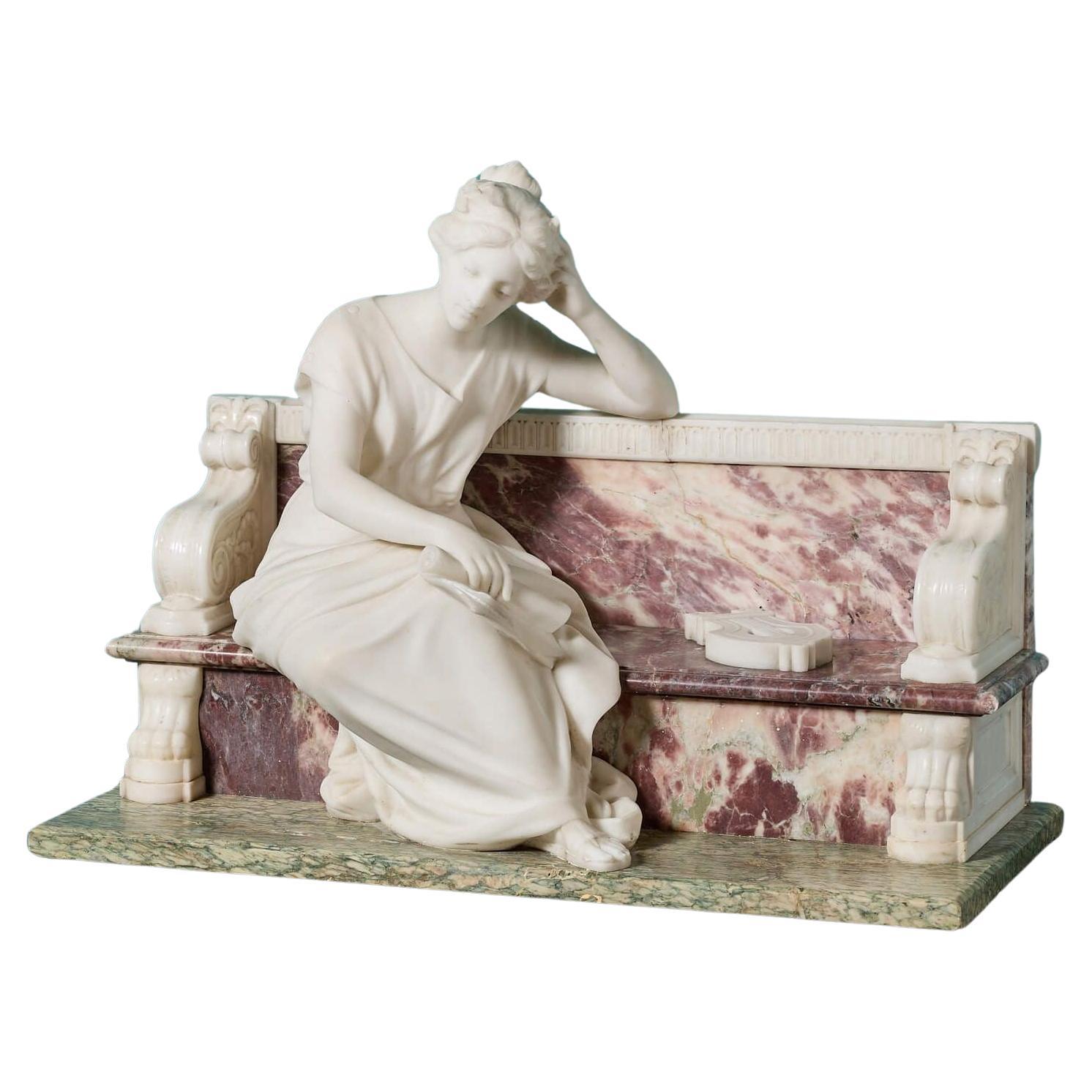 Antique Marble Sculpture depicting ‘Reverie: In the Days of Sappho' For Sale