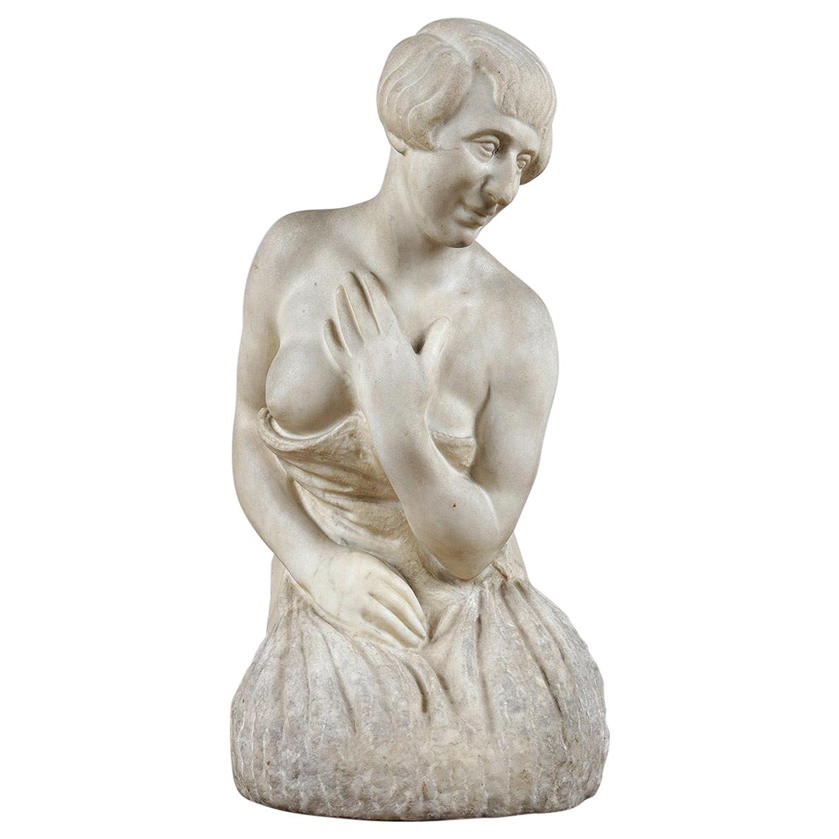 Antique Marble Sculpture of a Kneeling Female, 20th Century For Sale
