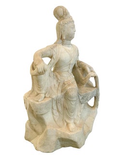 Antique Marble Sculpture of a Seated Guanyin / Bodhisattva, Circa 1900