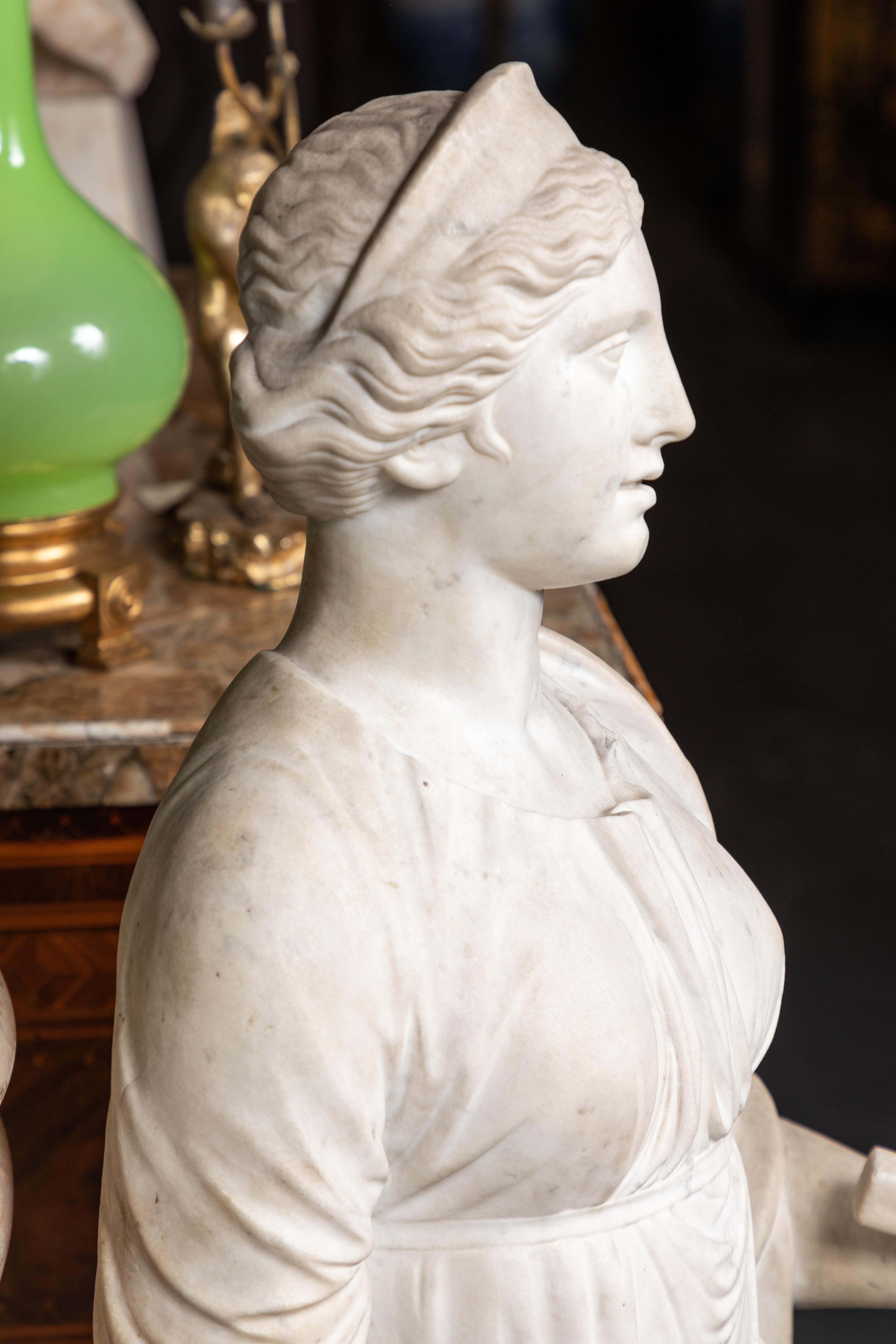 Hand-Carved Antique, Marble Sculpture of Juno