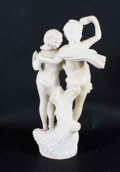 Scultura antica in marmo di due fratelli del XX secolo