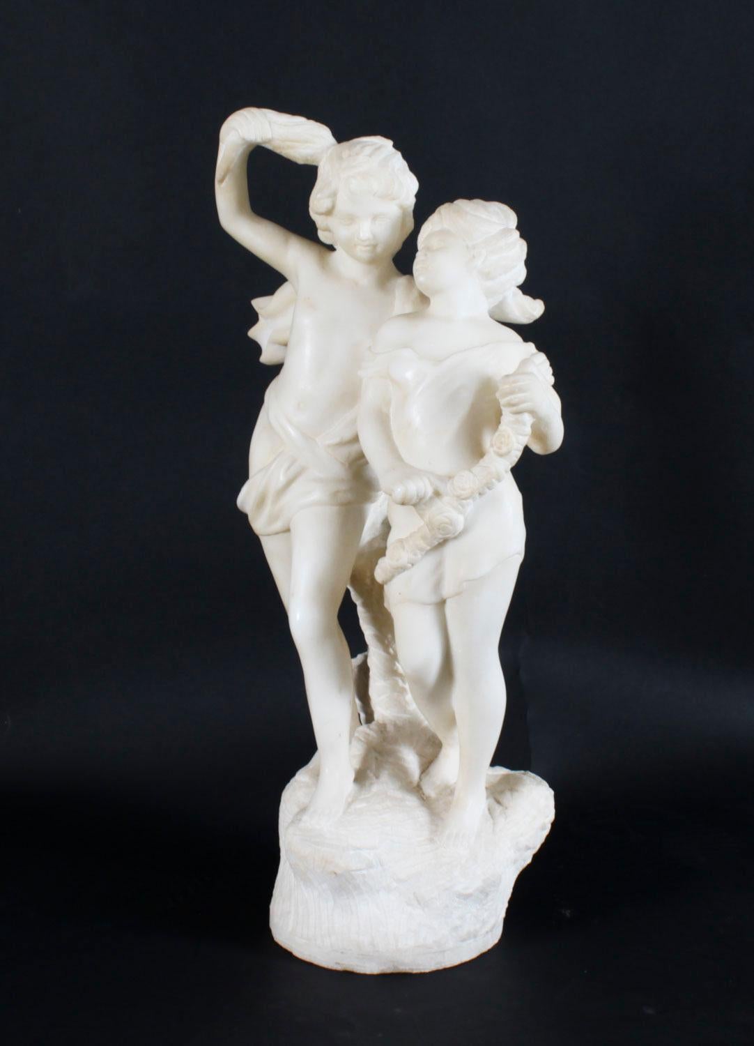 Scultura antica in marmo di due fratelli del XX secolo in vendita 2