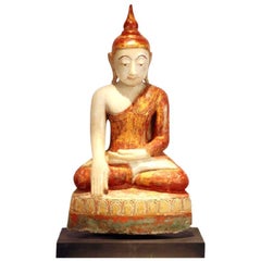 Antique Marble Seated Buddha Statue Burma Southeast Asia