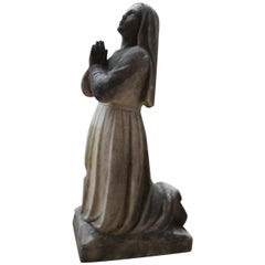 Antique Marble Statue of Kneeling Religious Praying Lady