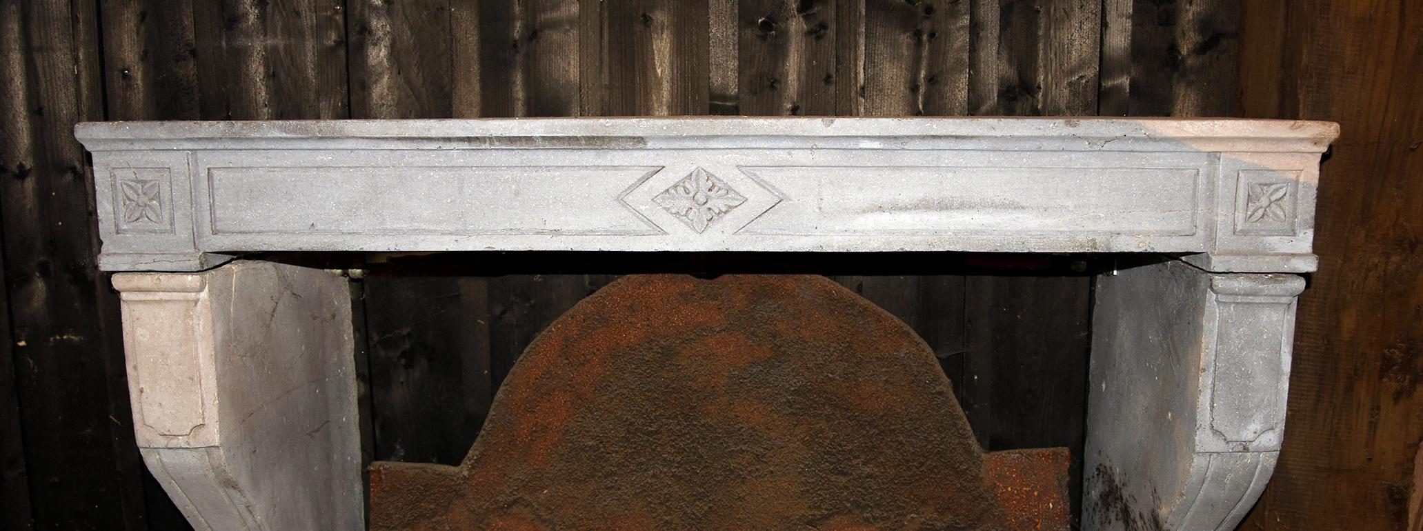 French Antique Marble Stone Fireplace Mantel, 19th Century For Sale