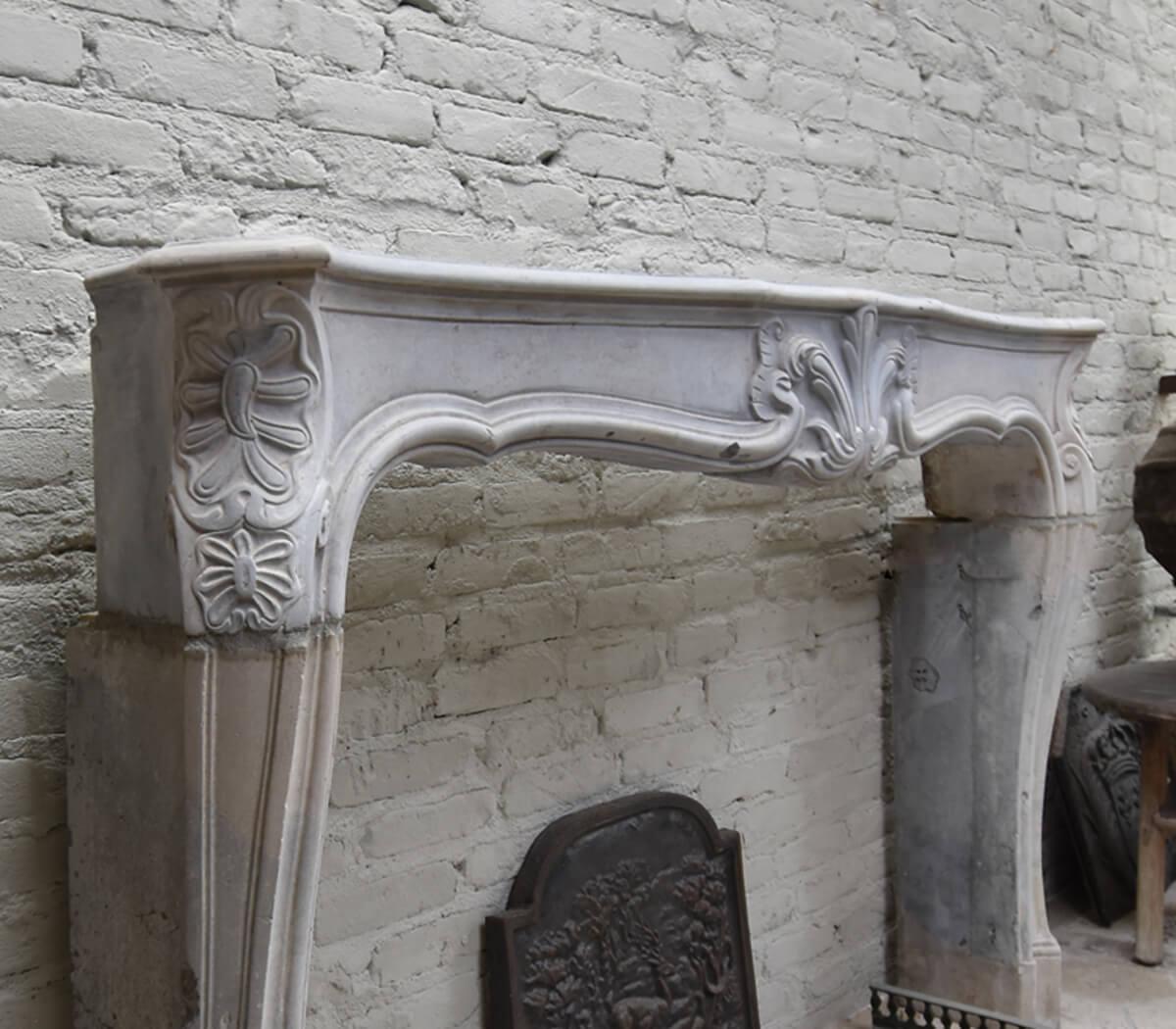 French Antique marble stone Louis XV front fireplace mantel 19th Century For Sale