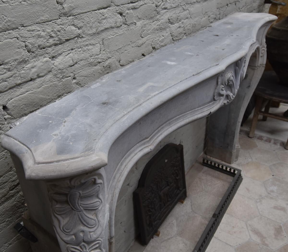 Early 19th Century Antique marble stone Louis XV front fireplace mantel 19th Century For Sale