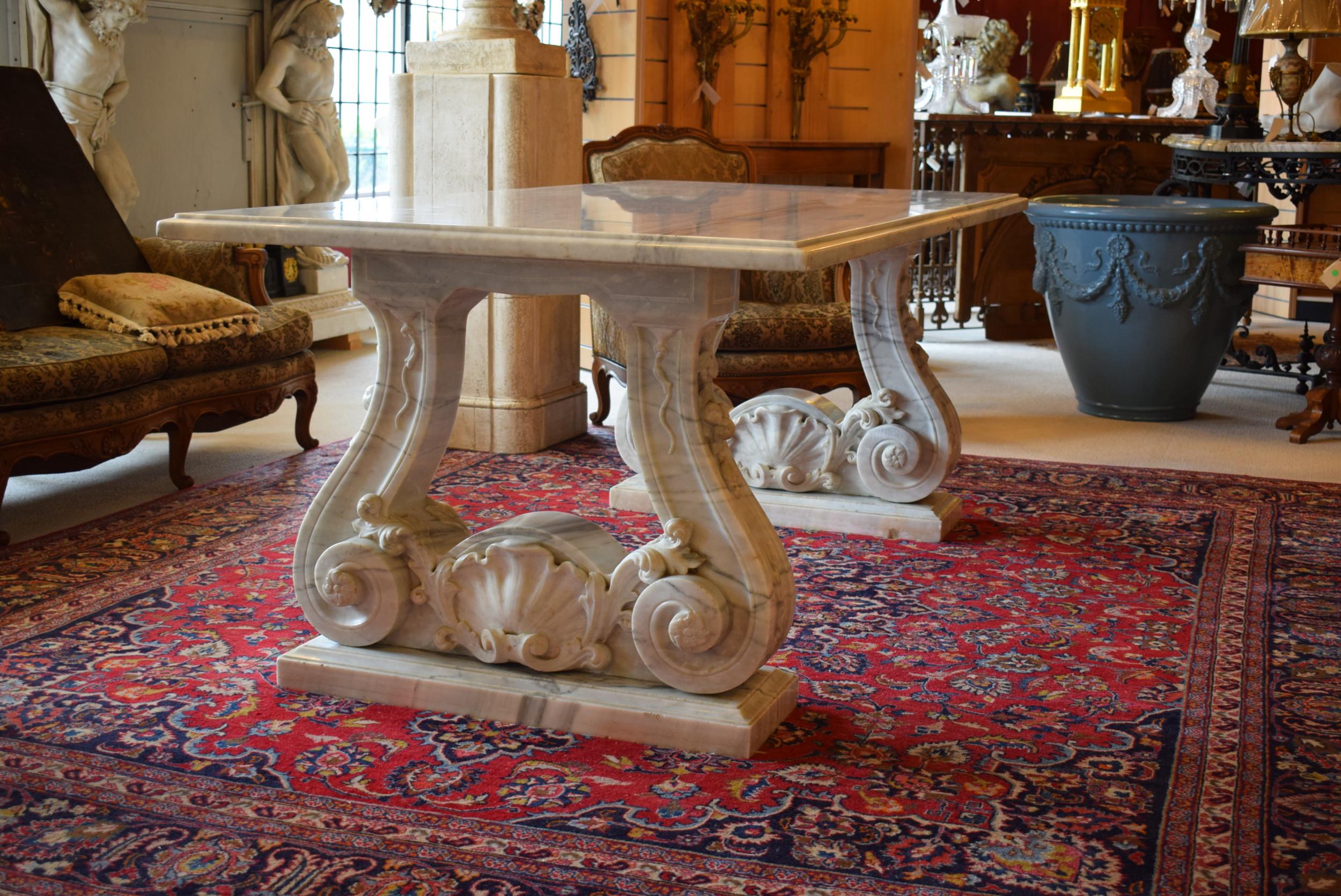 A superb French table in Carrara marble.