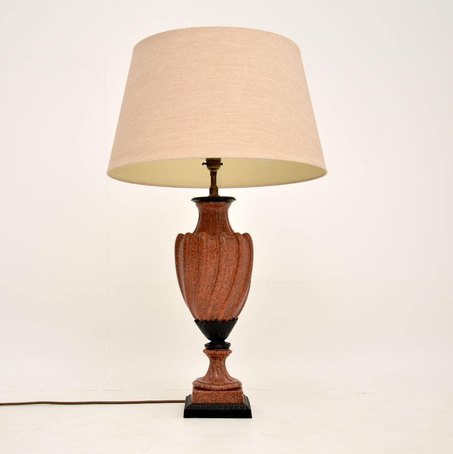 A stunning antique table lamp in solid marble. This is most likely French, dating from around the 1910 period.

The quality is amazing, the marble has been sculptured with great skill. This has gorgeous colour tones and is in great condition for