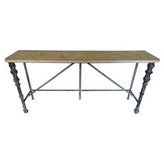 Antique Marble Top and Metal Base Console Table