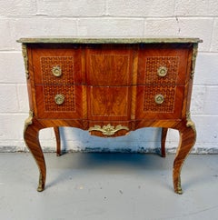 Antique Marble Top Commode Bombe Chest With Marquetry Inlay