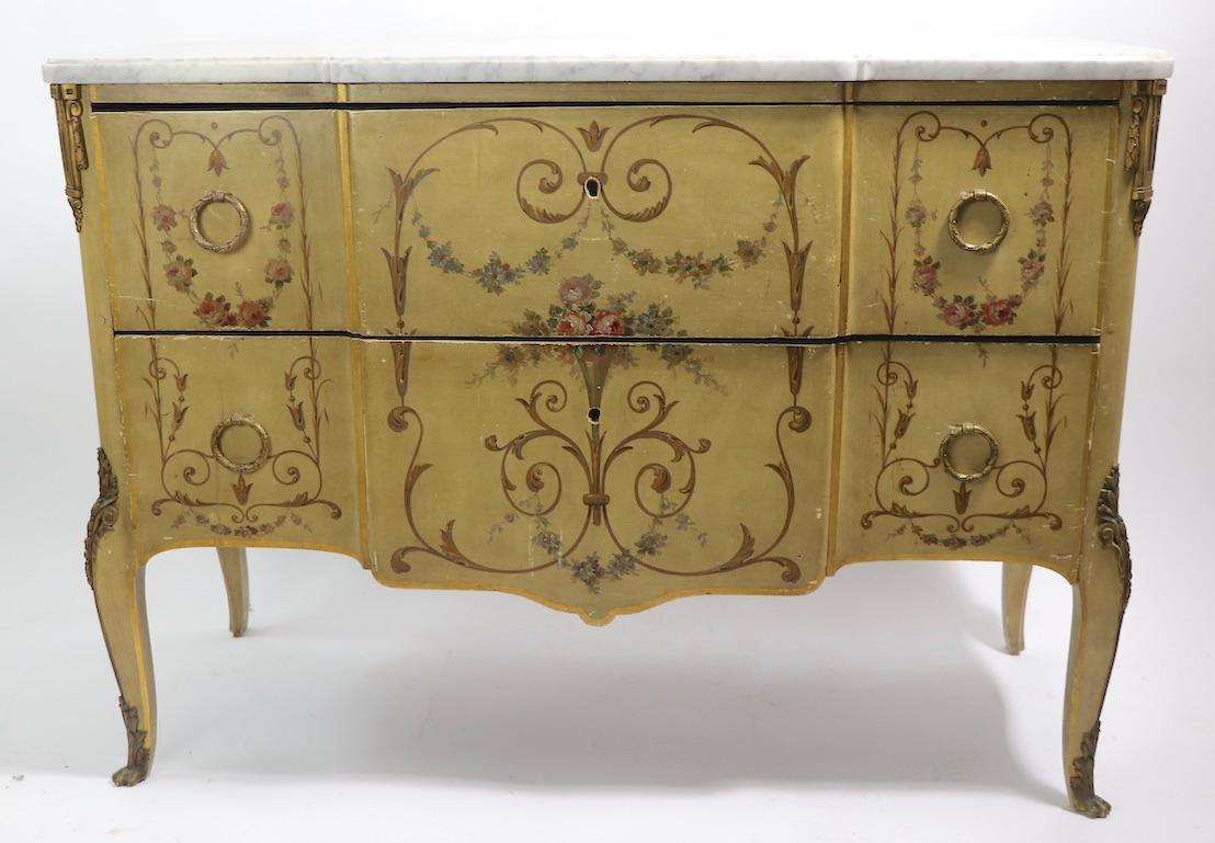 Antique Marble-Top Commode with Paint Decoration For Sale 8
