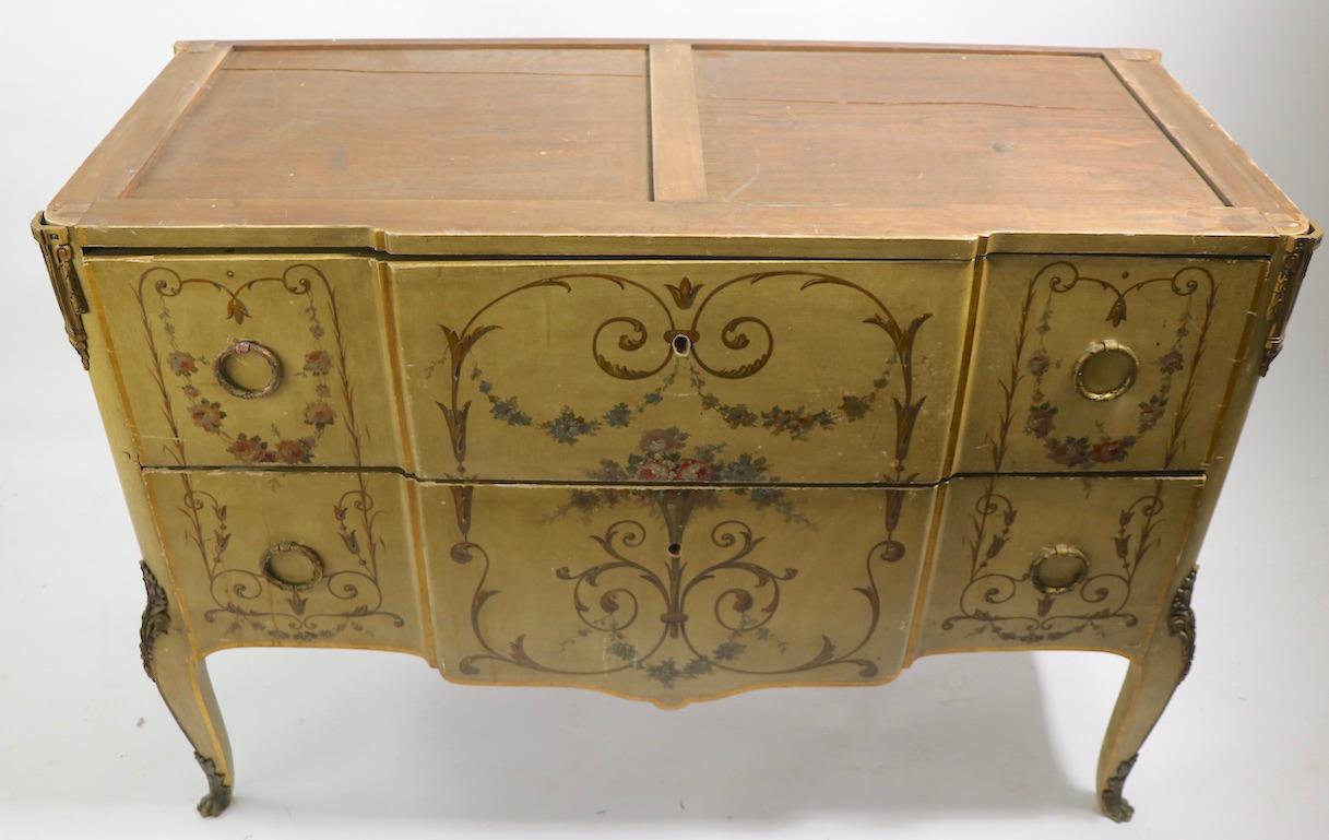 Romantico Antica commode con piano in marmo e decorazione pittorica in vendita