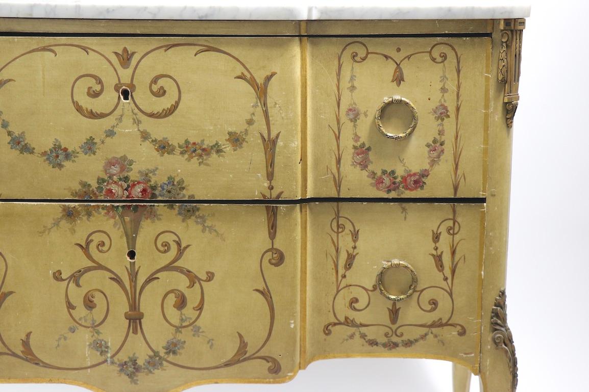 Hand-Painted Antique Marble-Top Commode with Paint Decoration For Sale