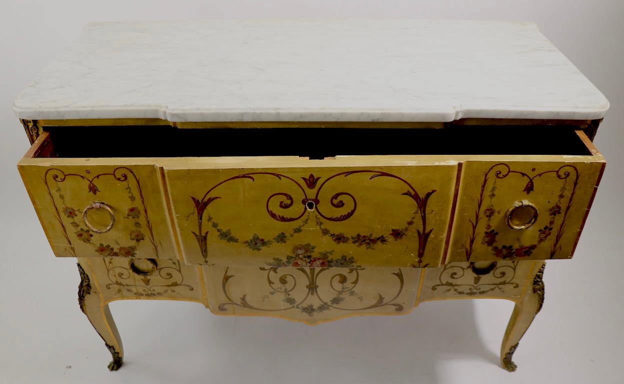Brass Antique Marble-Top Commode with Paint Decoration For Sale