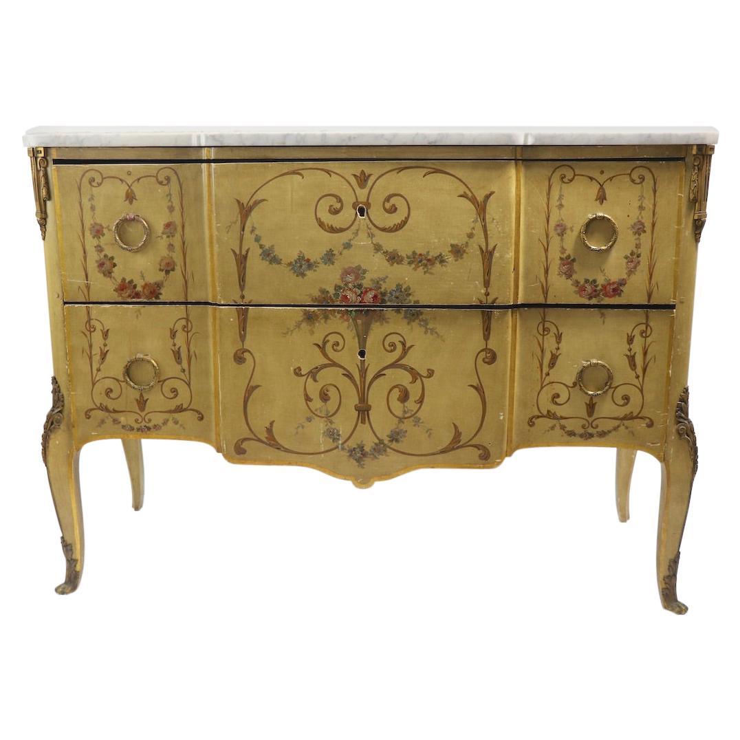 Antique Marble-Top Commode with Paint Decoration For Sale