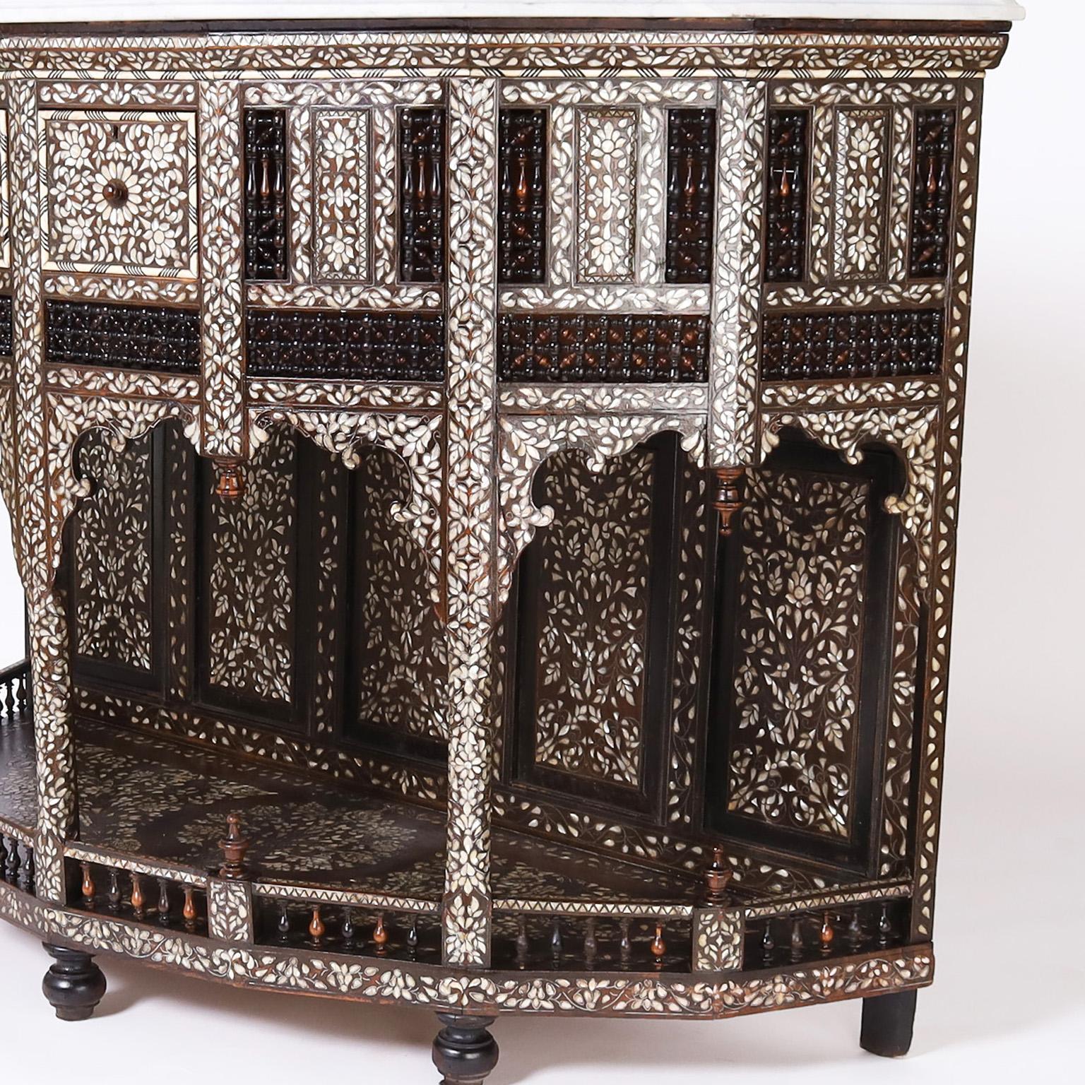 Anglo-Indian Antique Marble Top Console with Inlaid Mother of Pearl For Sale