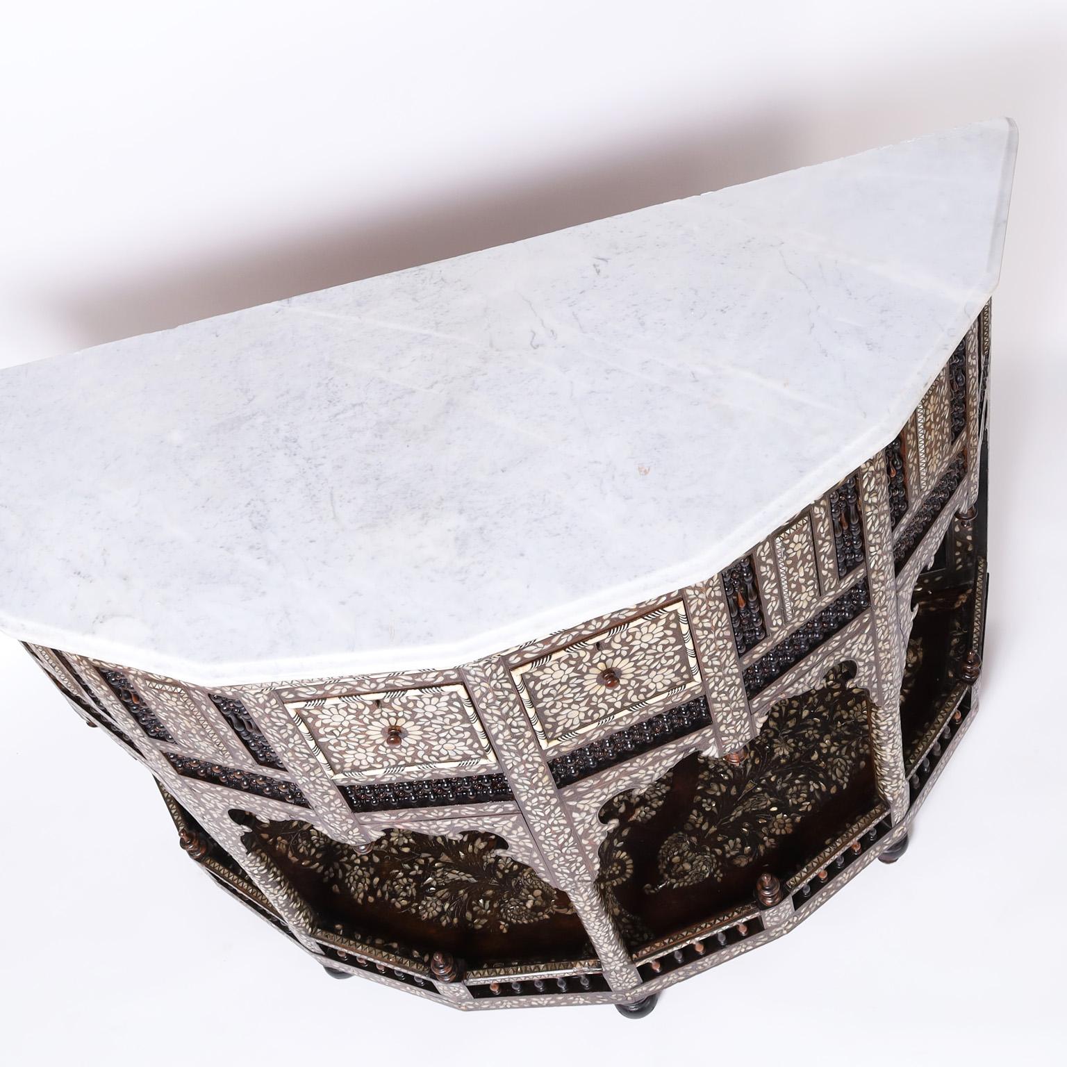 Indian Antique Marble Top Console with Inlaid Mother of Pearl For Sale