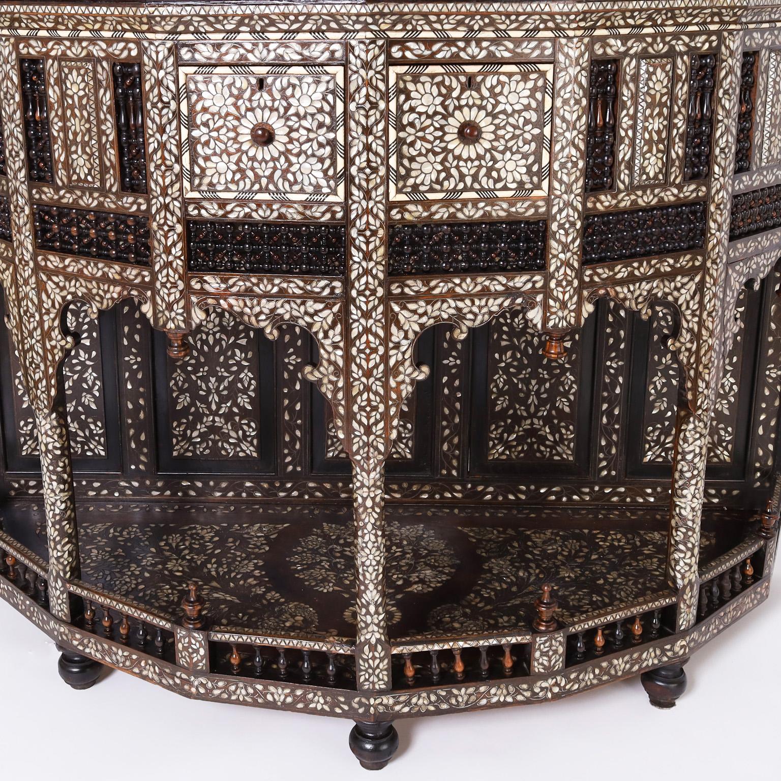 Inlay Antique Marble Top Console with Inlaid Mother of Pearl For Sale