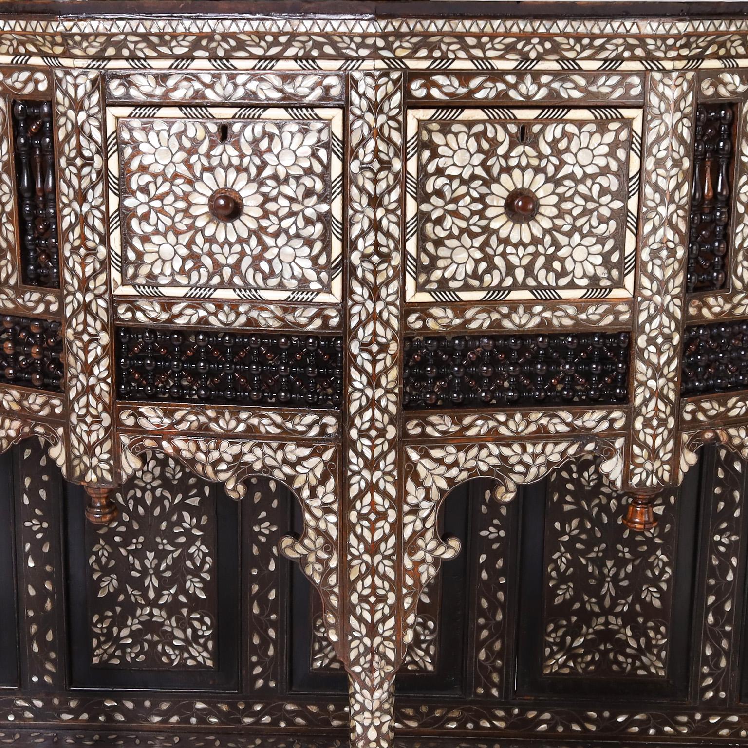 Antique Marble Top Console with Inlaid Mother of Pearl In Good Condition In Palm Beach, FL