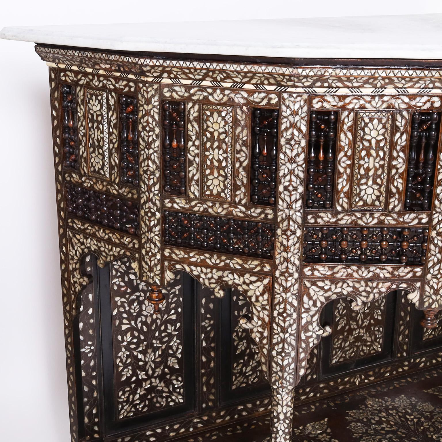19th Century Antique Marble Top Console with Inlaid Mother of Pearl For Sale