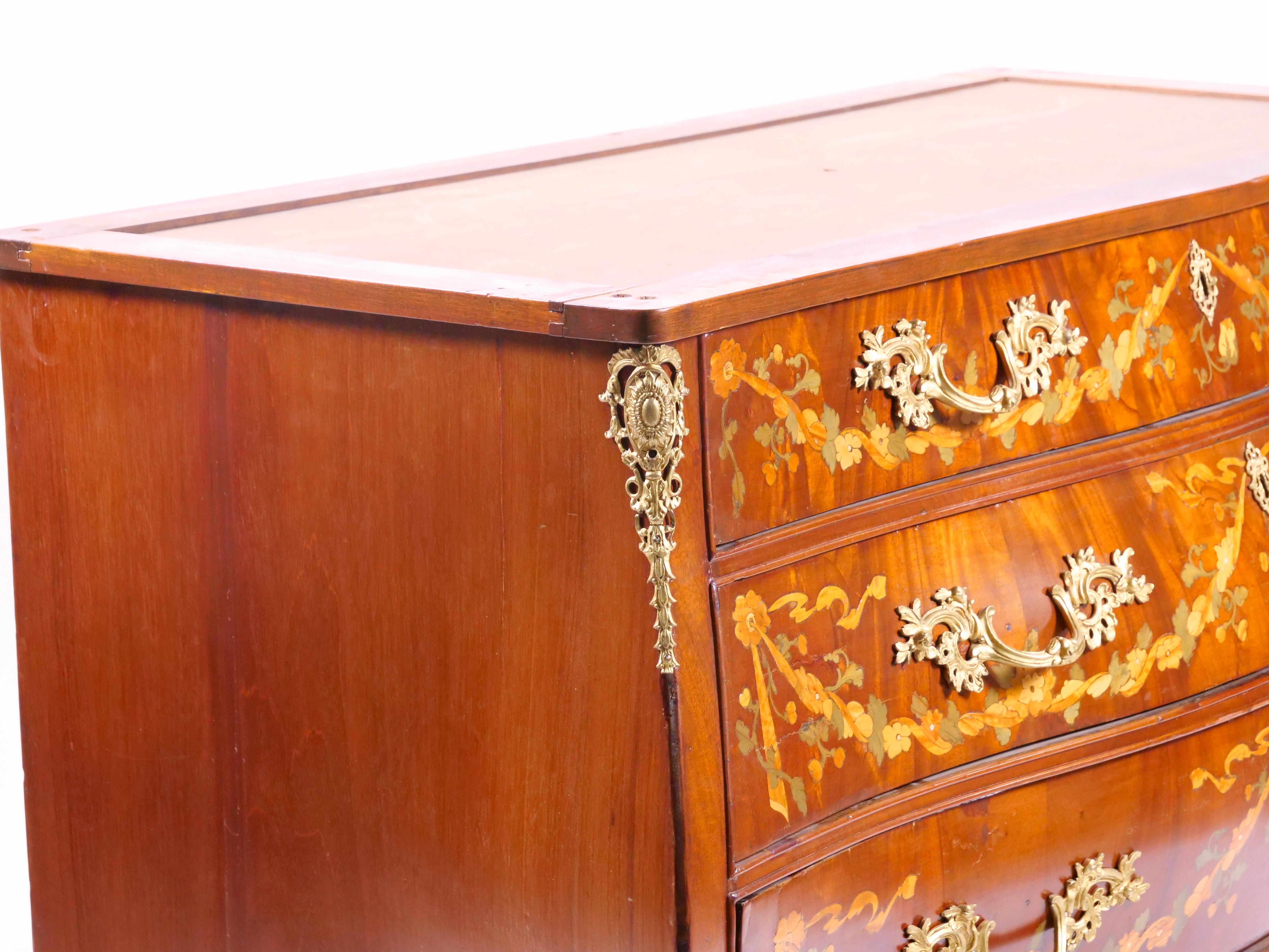 Antique Marble Top Floral Marquetry Inlaid Mahogany Commode / Credenza For Sale 5