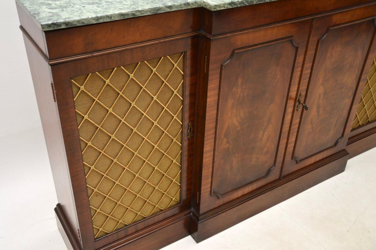 Brass Antique Marble Top Grill Front Sideboard