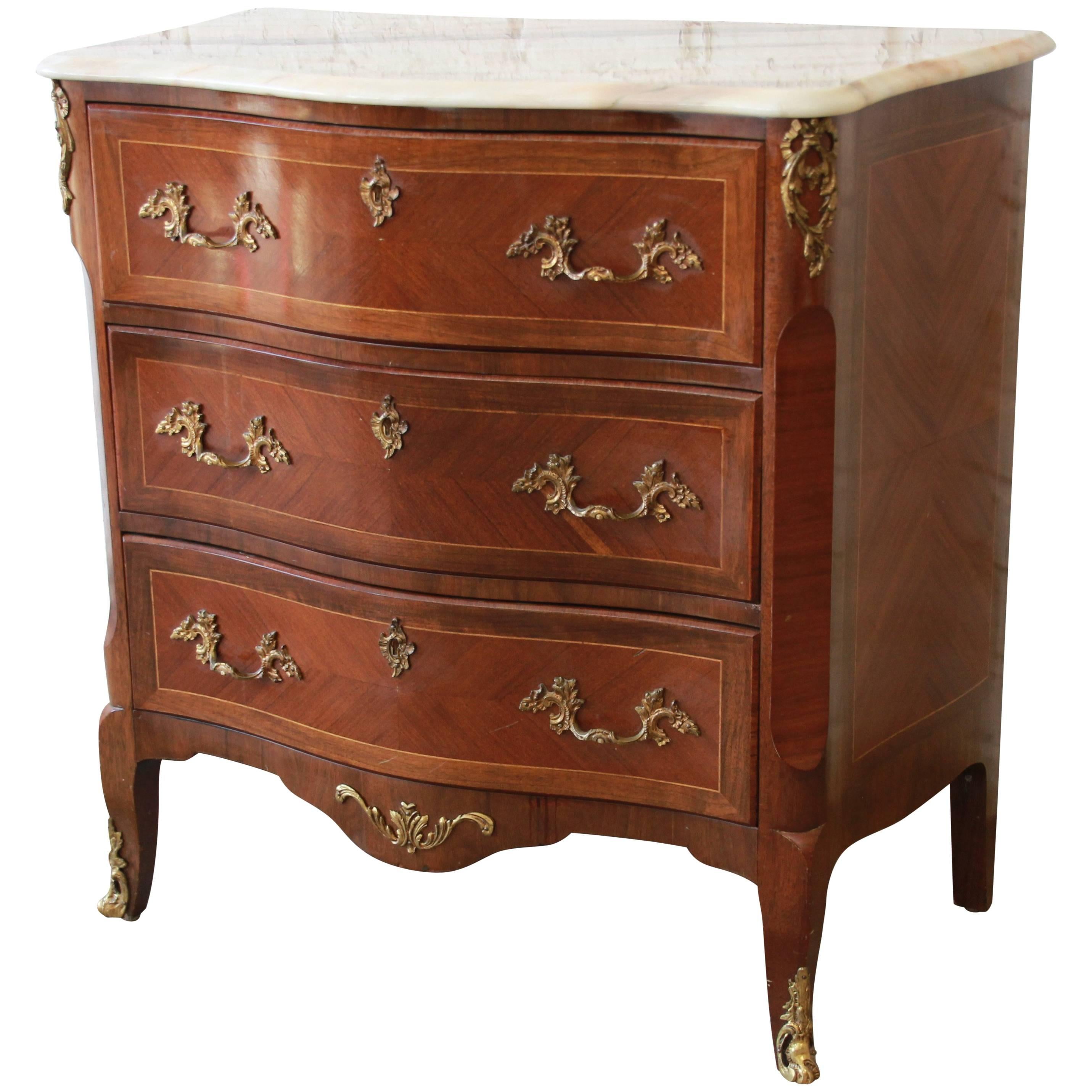 Antique Marble-Top Louis XV Style Bombay Chest, Made in Spain