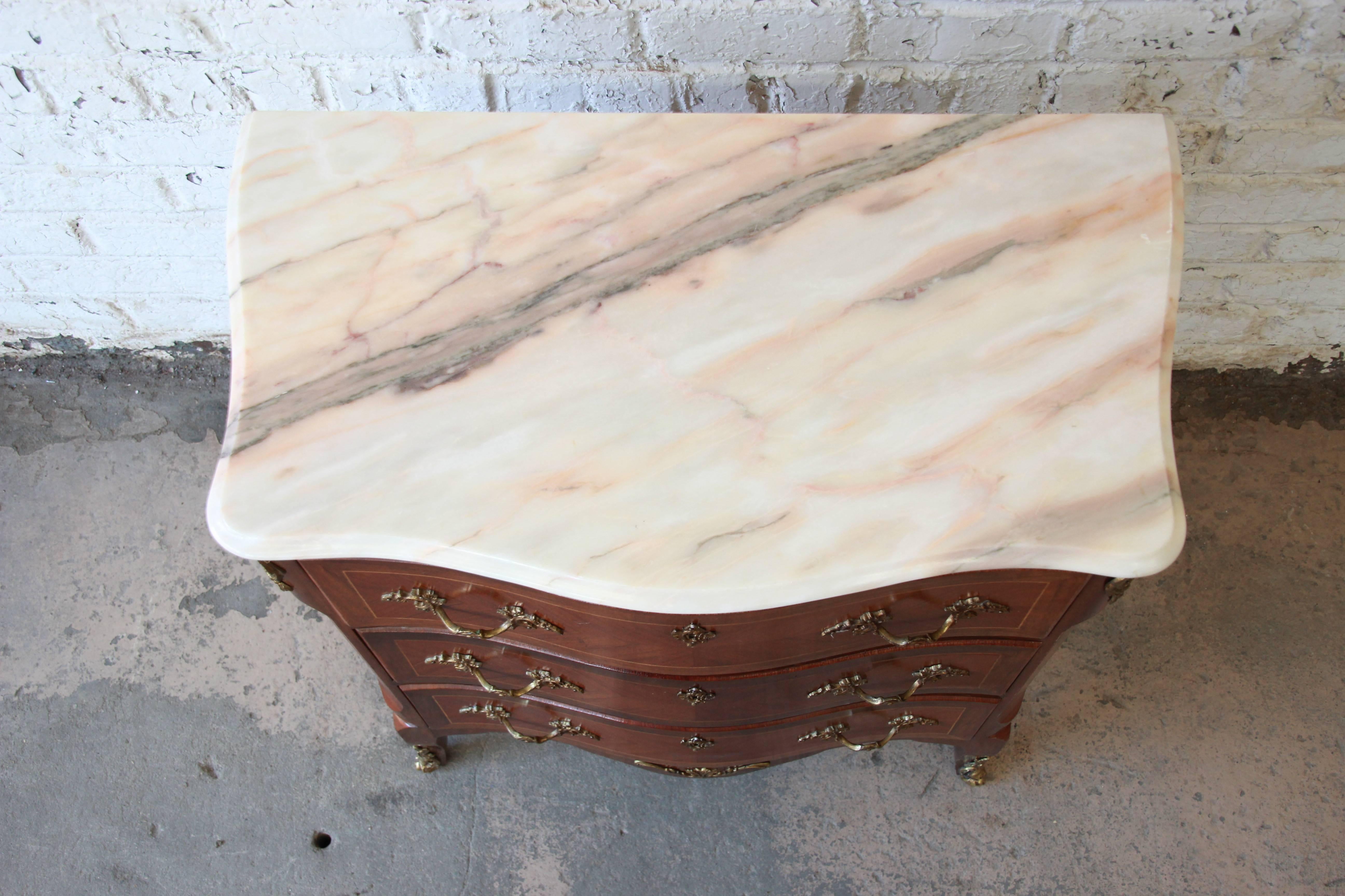 Mid-20th Century Antique Marble-Top Louis XV Style Bombay Chest, Made in Spain