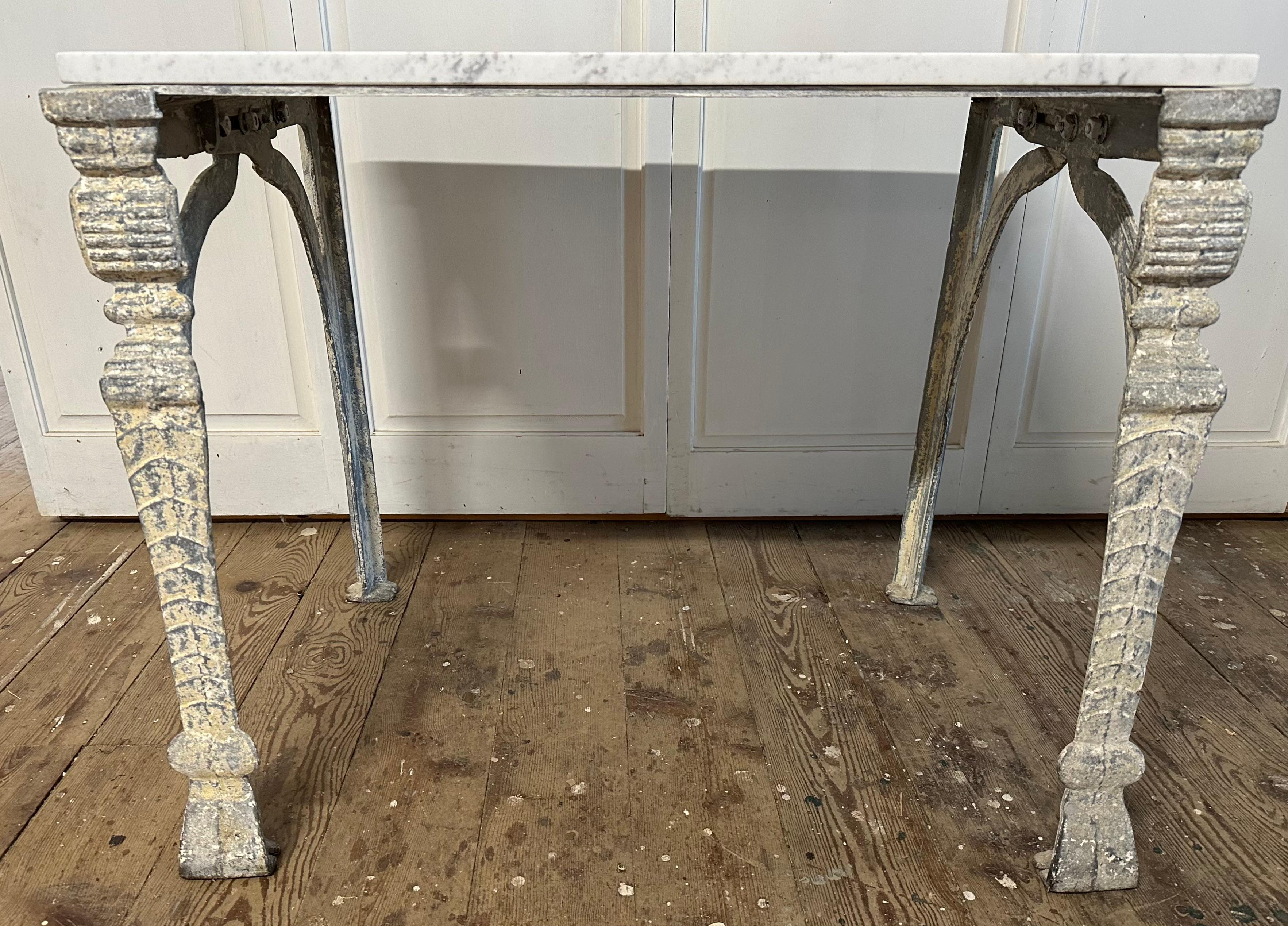 19th Century Antique Marble Top Metal Base Coffee Table For Sale
