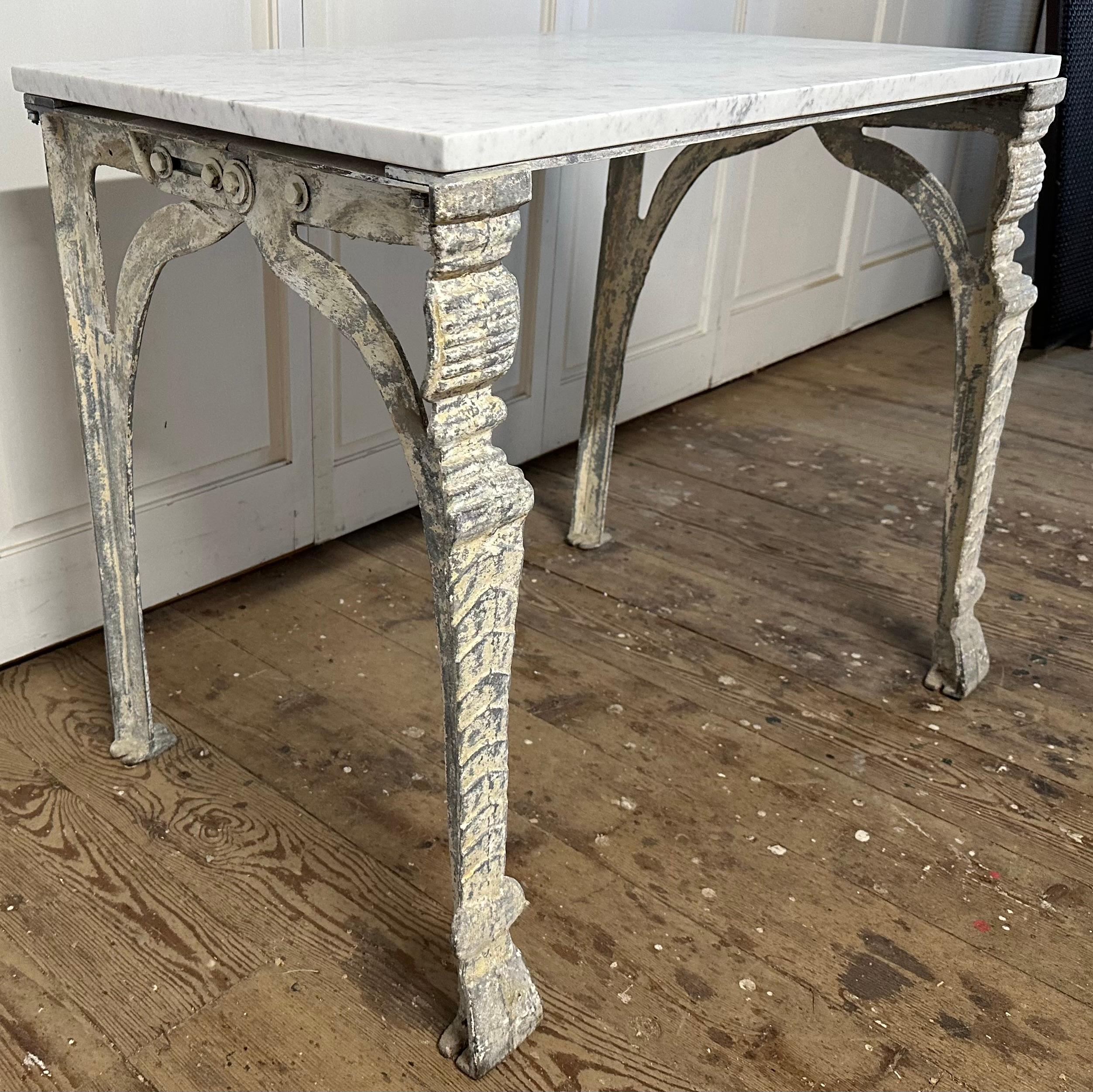 Antique Marble Top Metal Base Coffee Table For Sale 2