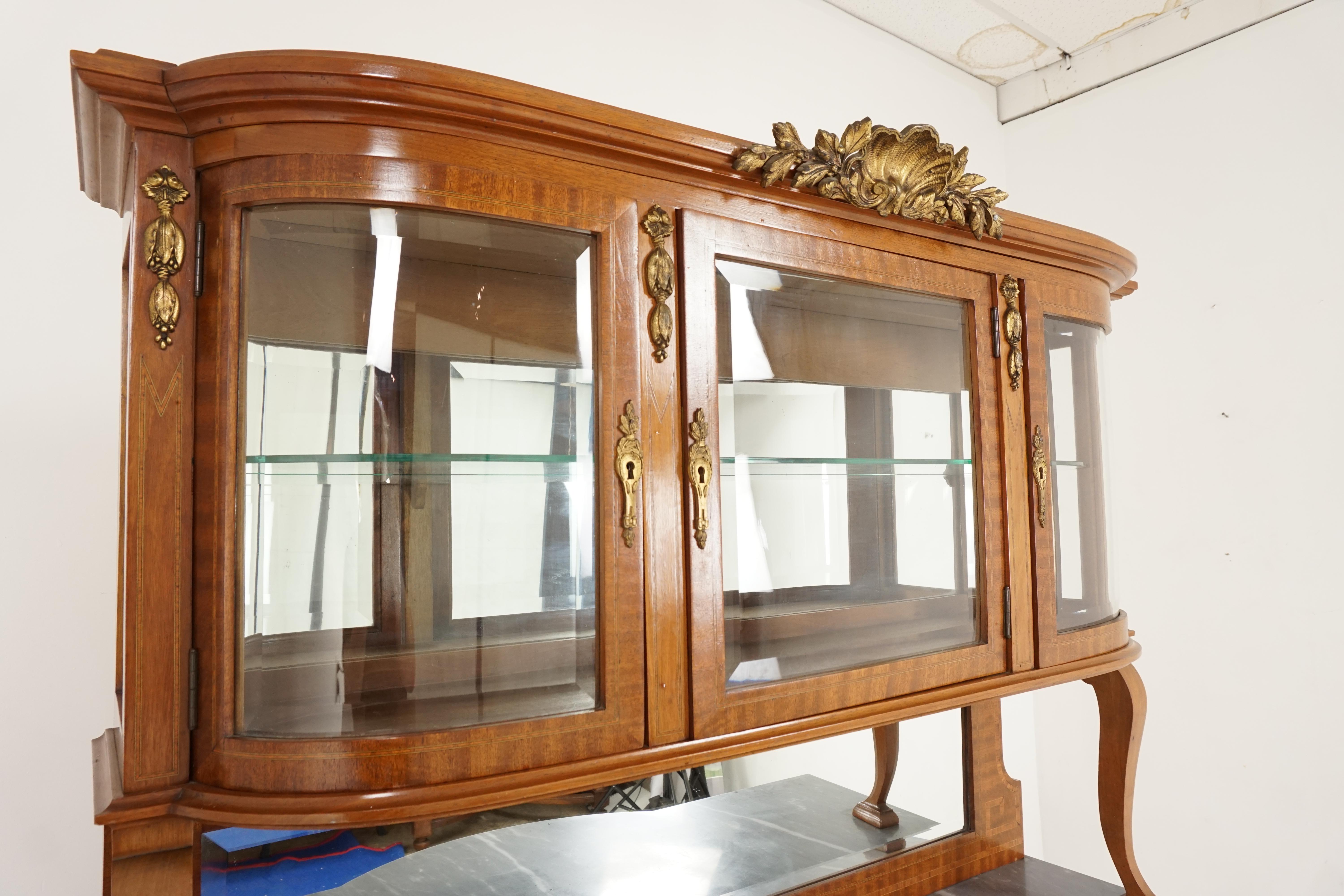 French Antique Marble Top Mirror Back Inlaid Display Cabinet, Buffet France 1910, H317 For Sale