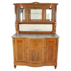 Used Marble Top Mirror Back Inlaid Display Cabinet, Buffet France 1910, H317