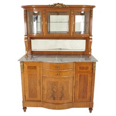 Antique Marble Top Mirror Back Inlaid Display Cabinet, Buffet France 1910, H317