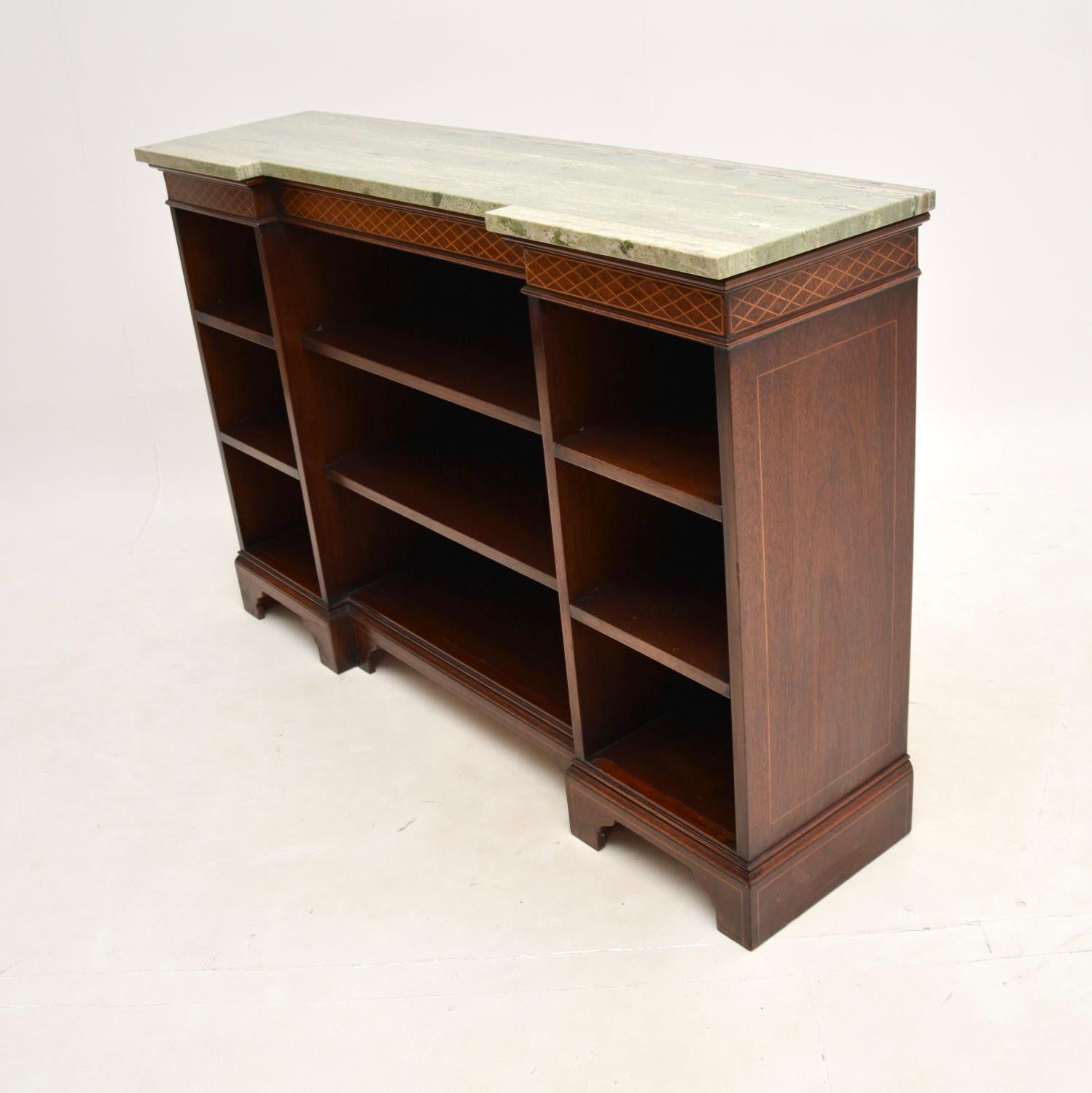 British Antique Marble Top Open Bookcase / Sideboard For Sale