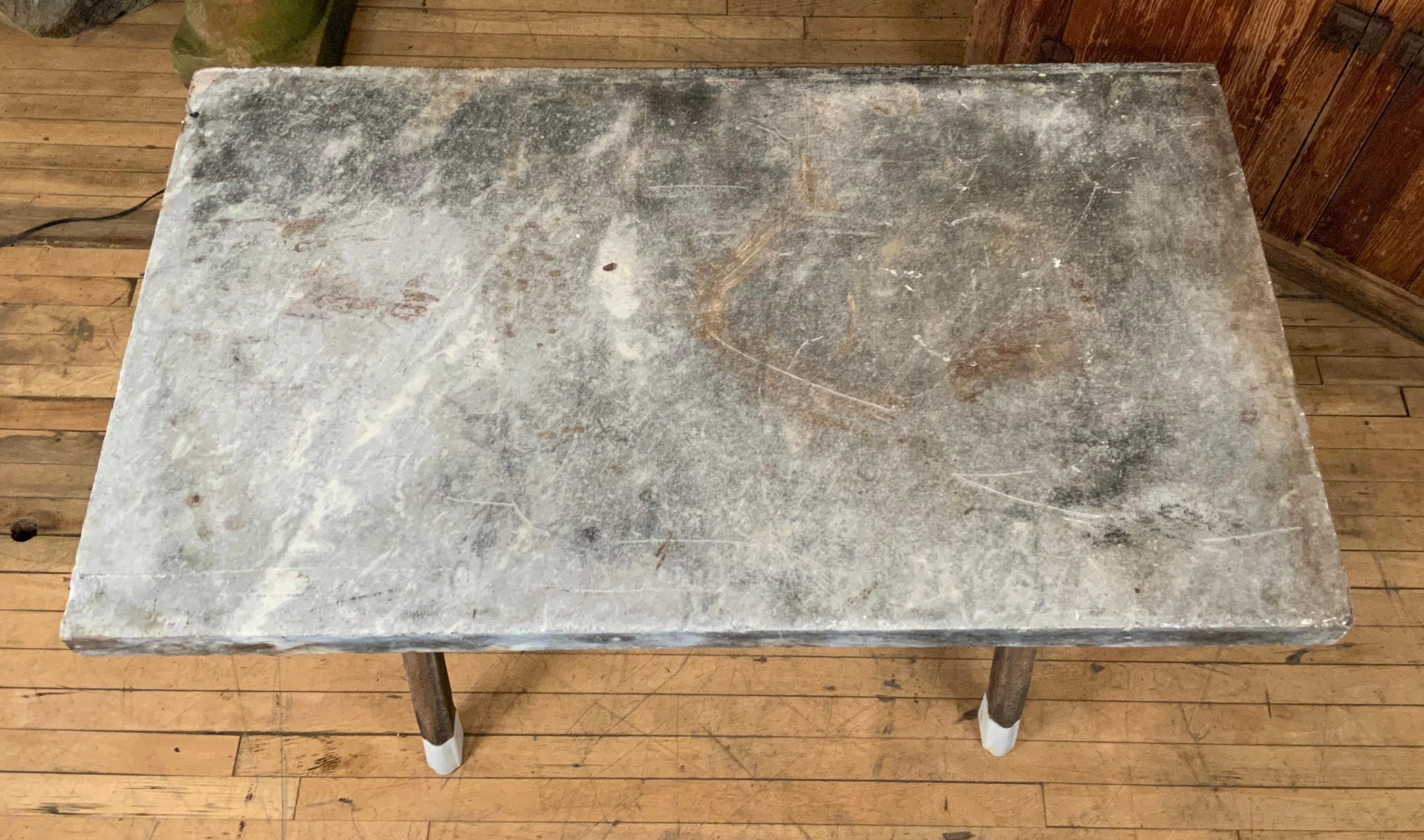 Antique Marble Top Table with Curved X Base and Enamel Feet 2
