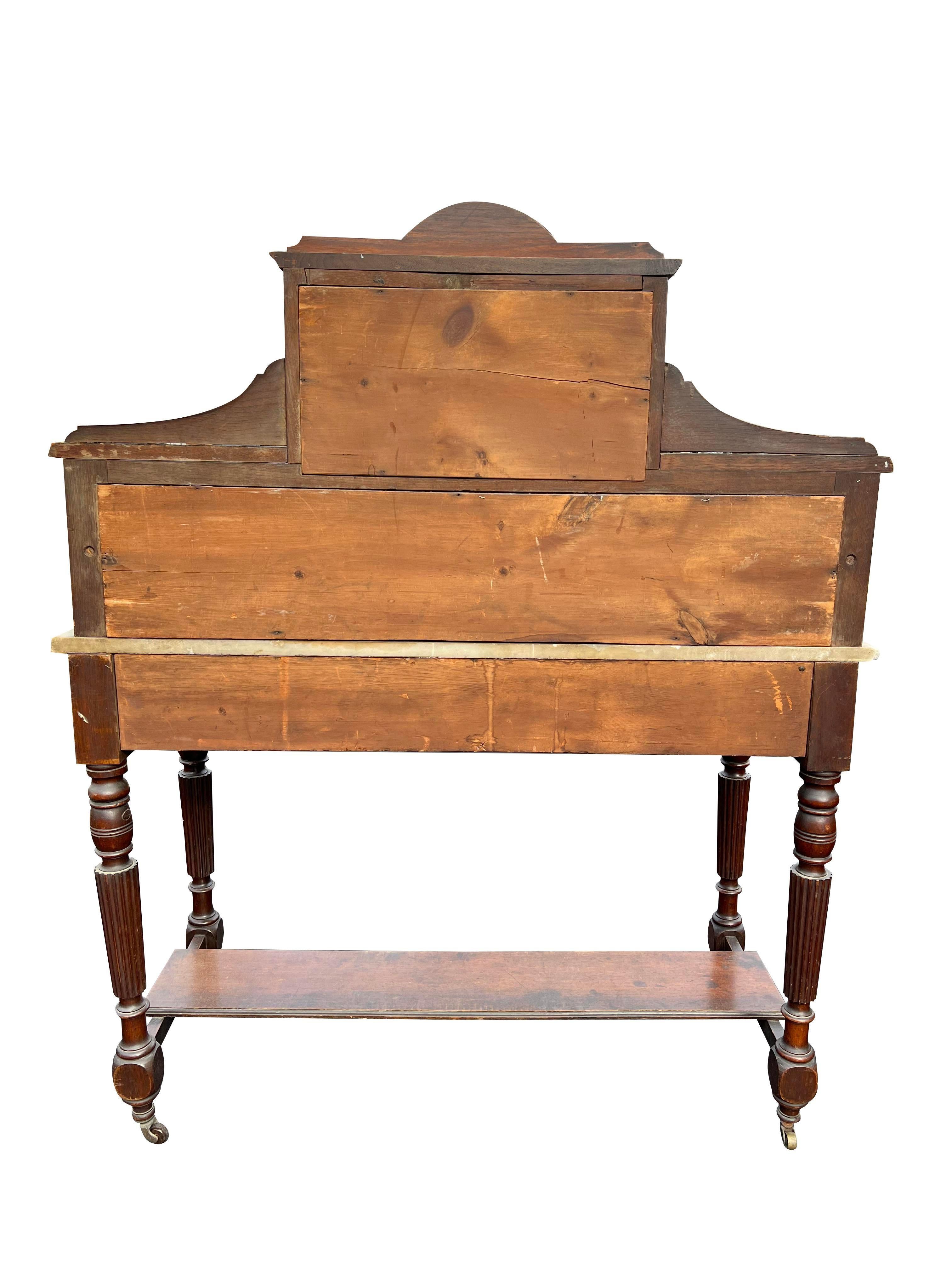 20th Century Antique Marble Top Washstand Tile Back With Mirror Decorative Console Table For Sale