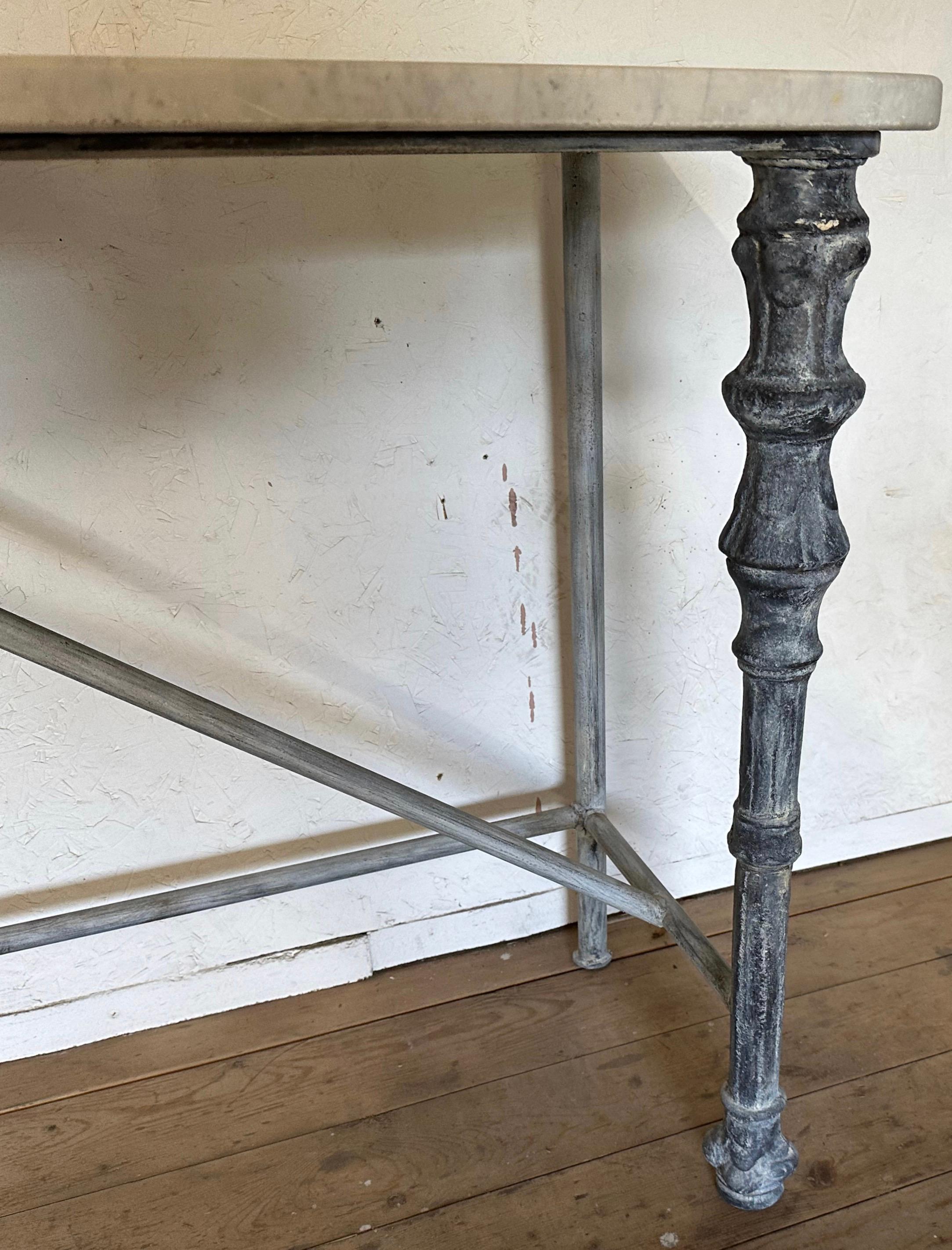 Antique Marble Top and Metal Base Console Table In Good Condition In Sheffield, MA