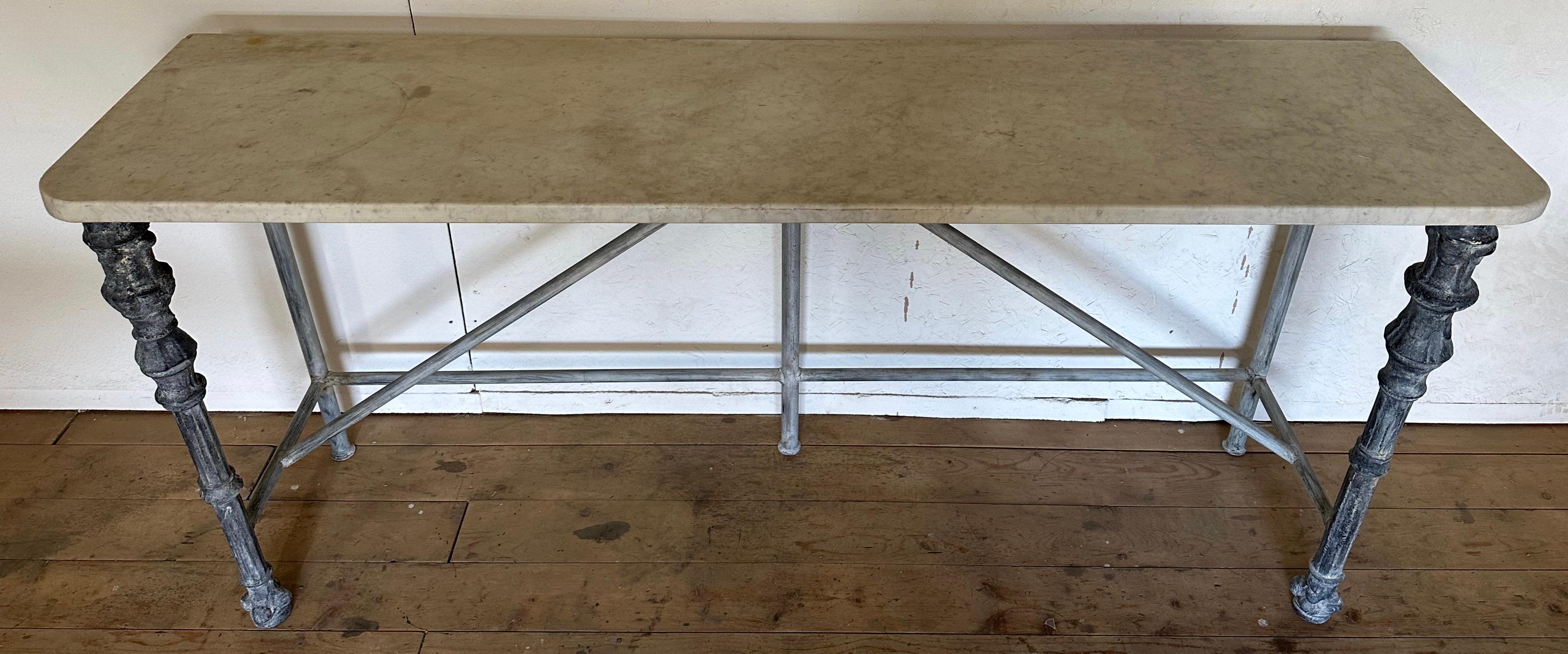 20th Century Antique Marble Top and Metal Base Console Table