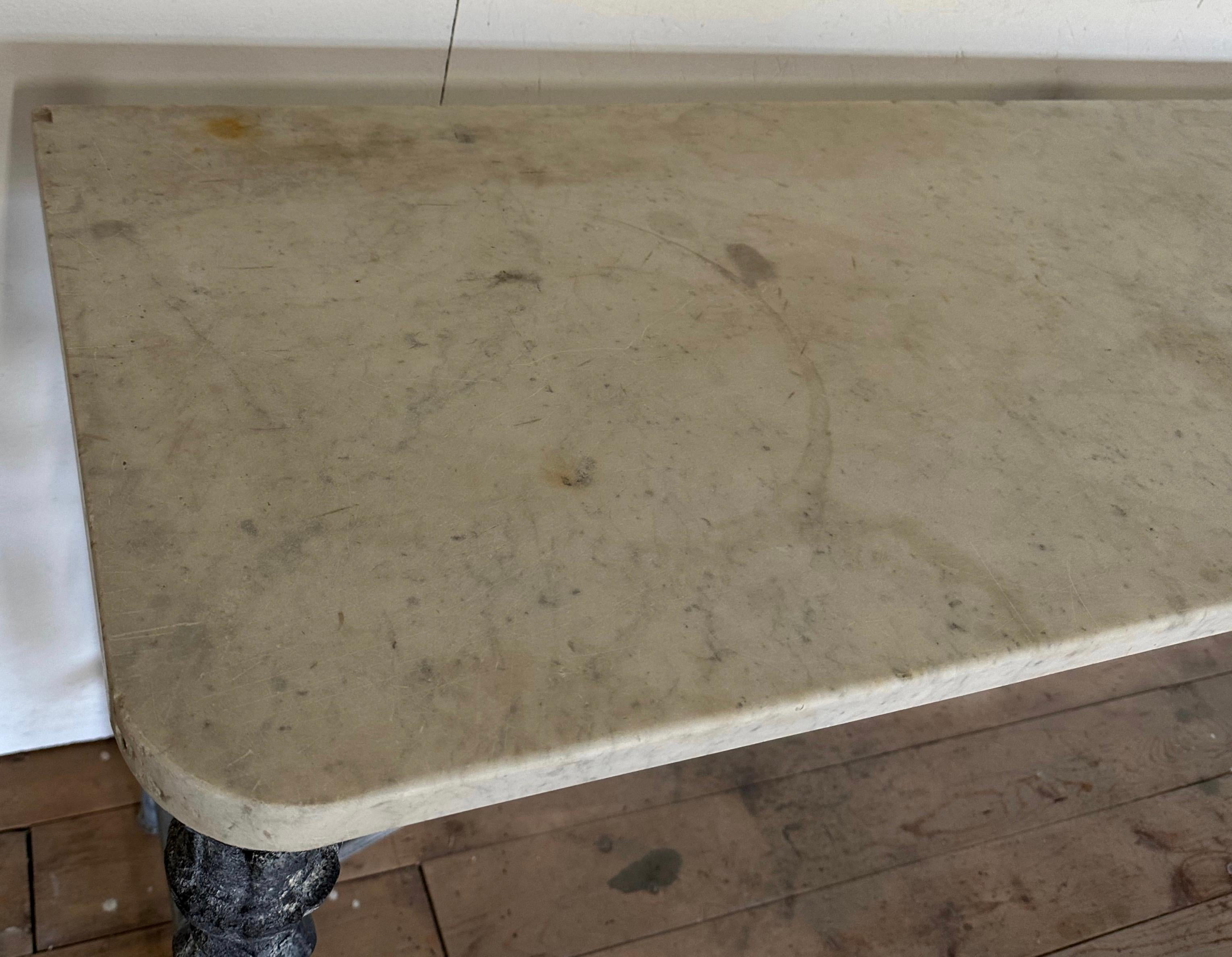 Iron Antique Marble Top and Metal Base Console Table