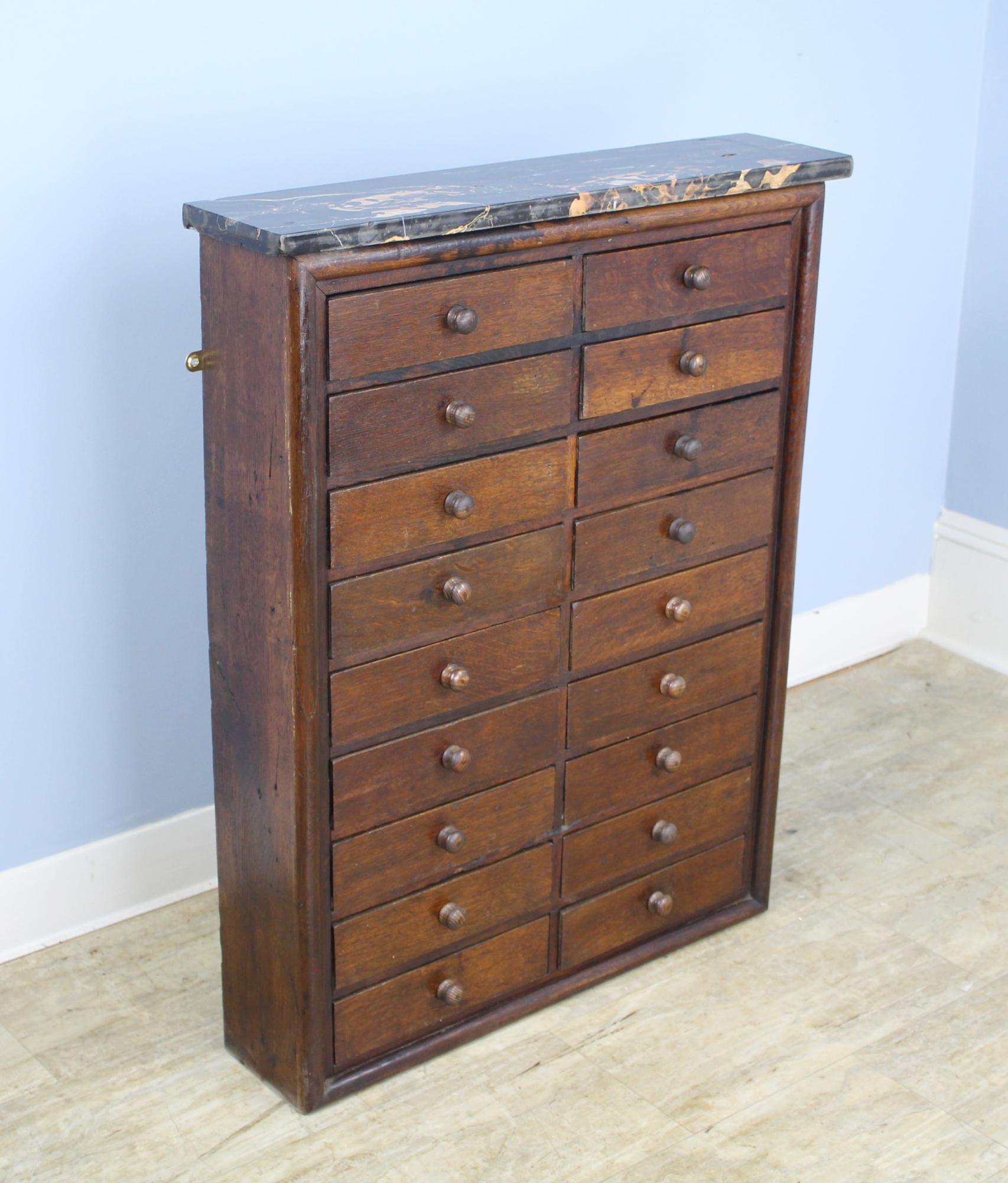 French Antique Marble-Topped Bank of Drawers