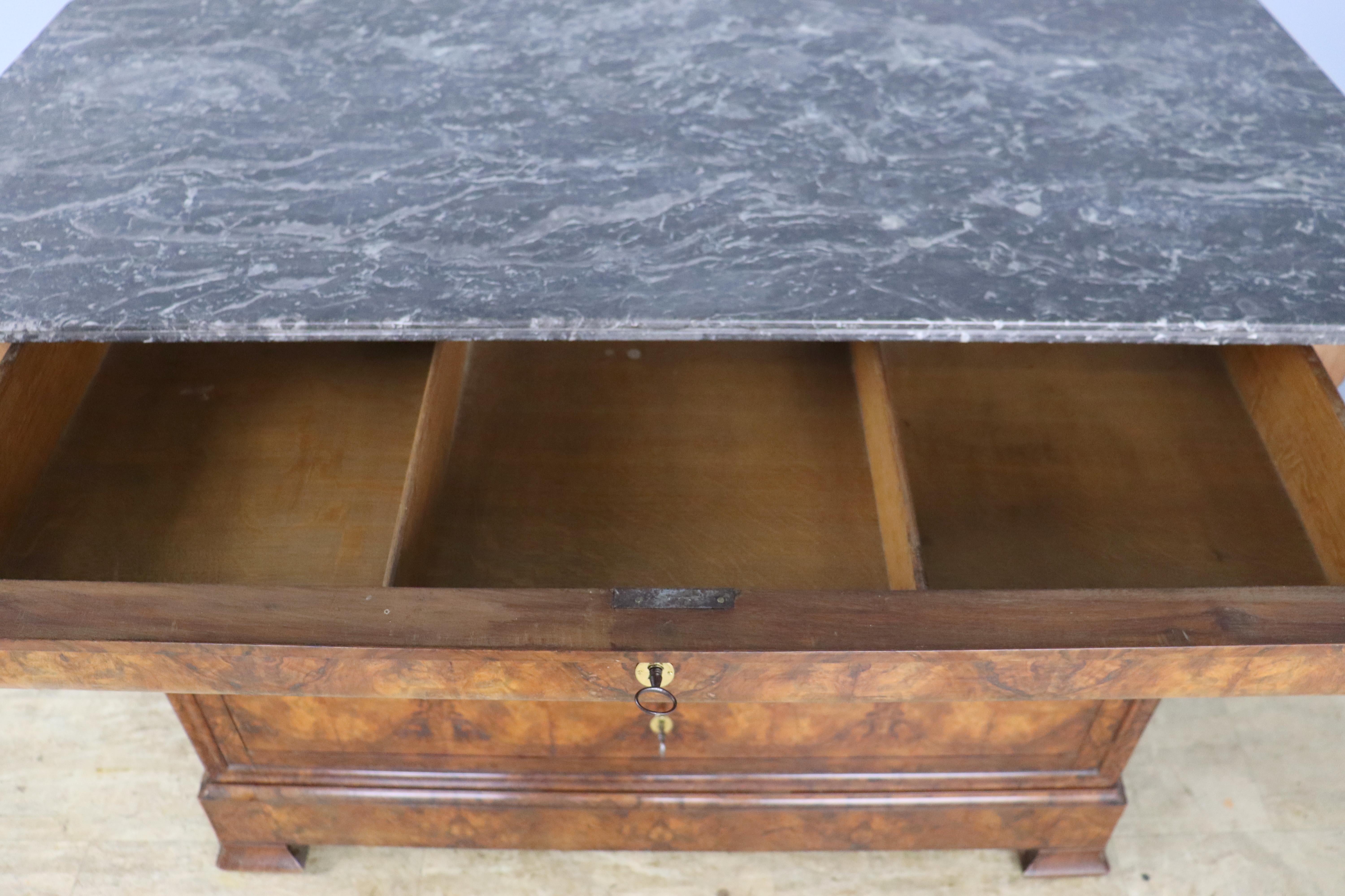 Antique Marble Topped Burr Elm Commode, Dramatic Matchbook Veneer For Sale 5