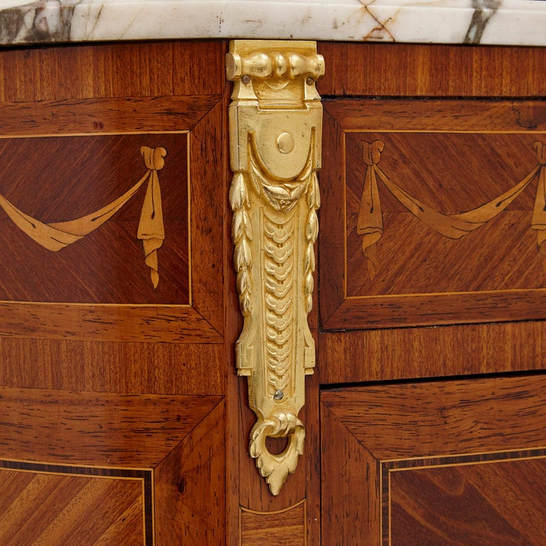 19th Century Antique Marble Topped Hardwood Dresser with Neoclassical Marquetry For Sale