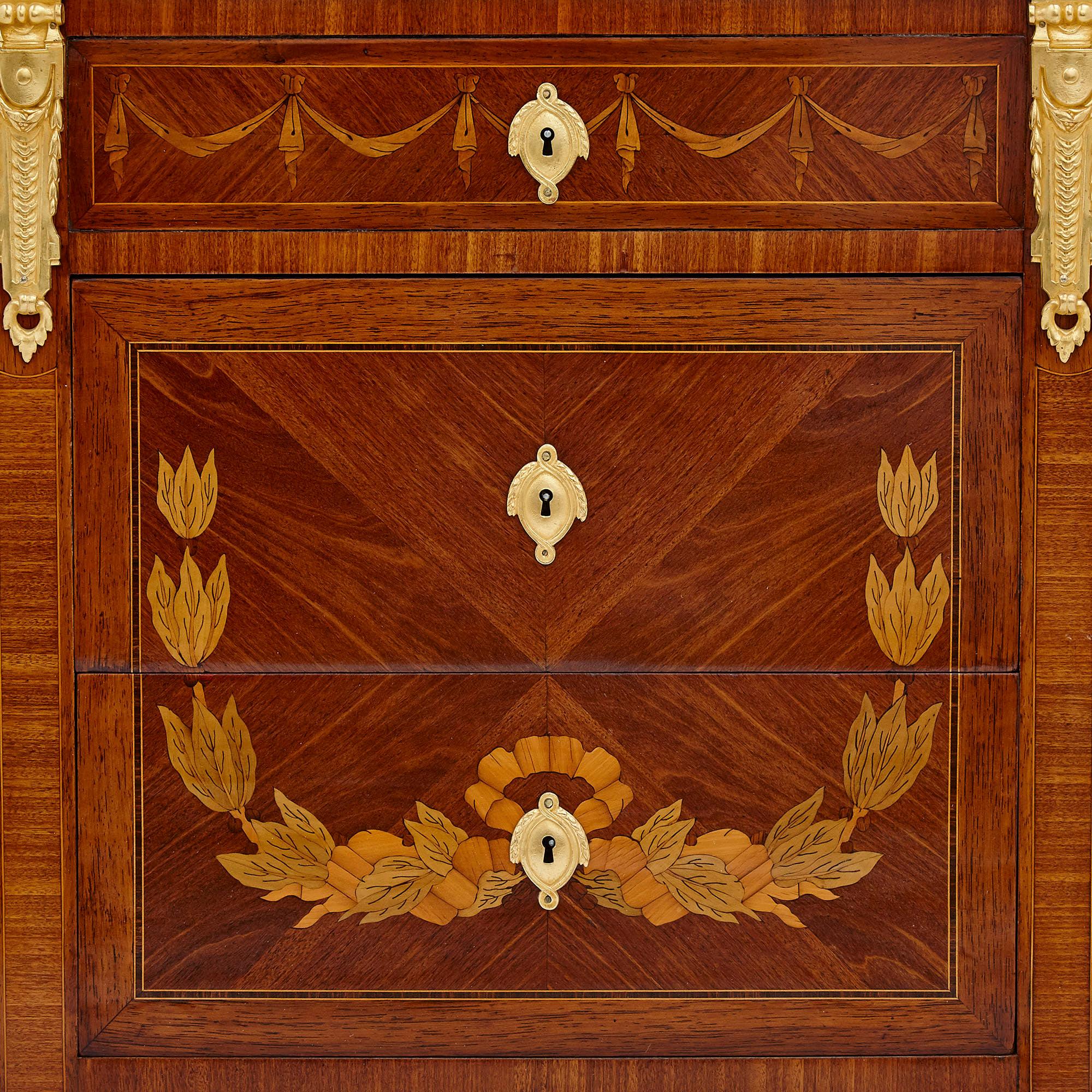 Ormolu Antique Marble Topped Hardwood Dresser with Neoclassical Marquetry For Sale