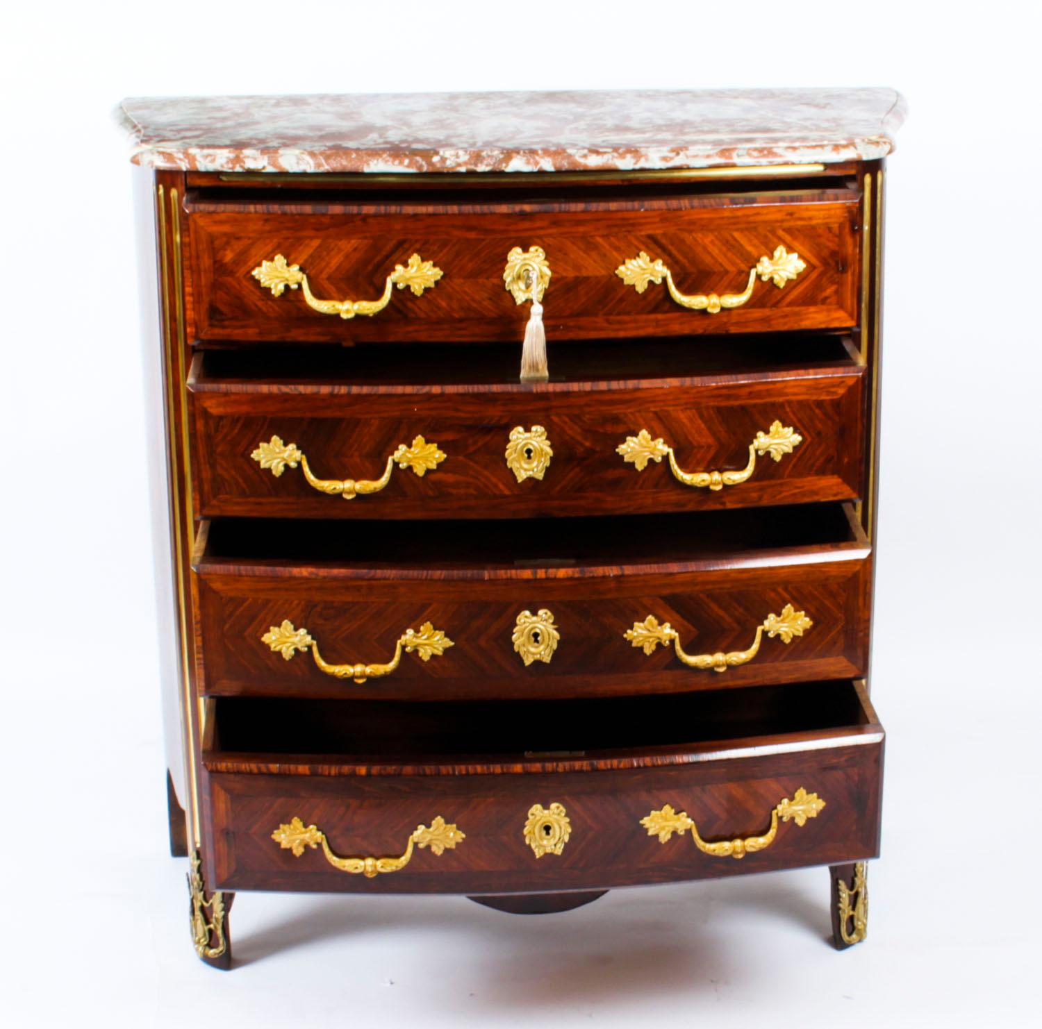 Antique Marble Topped Ormolu-Mounted Goncalo Alves Commode Chest, 19th Century 9